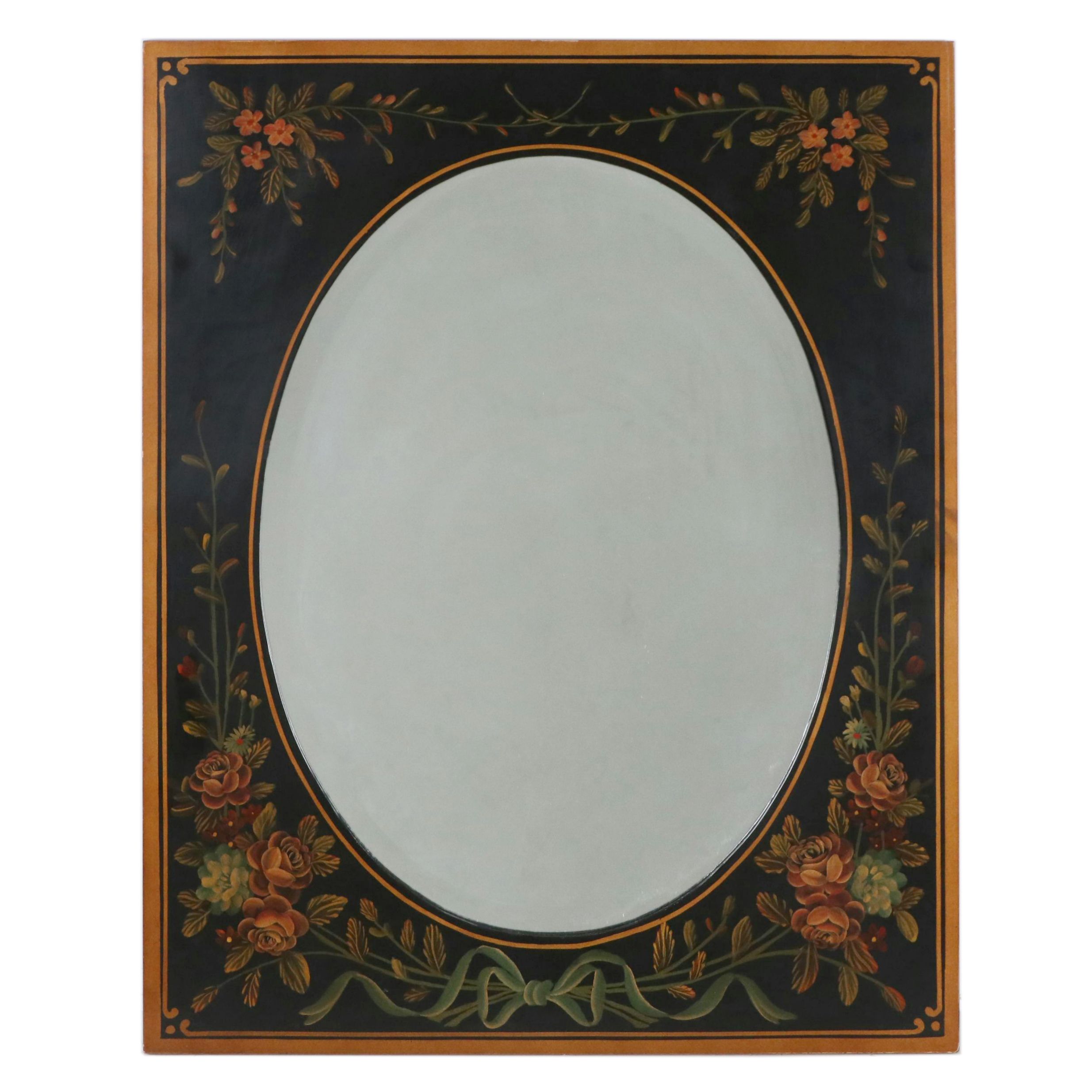 Chinese Tole Painted Floral Wall Mirror