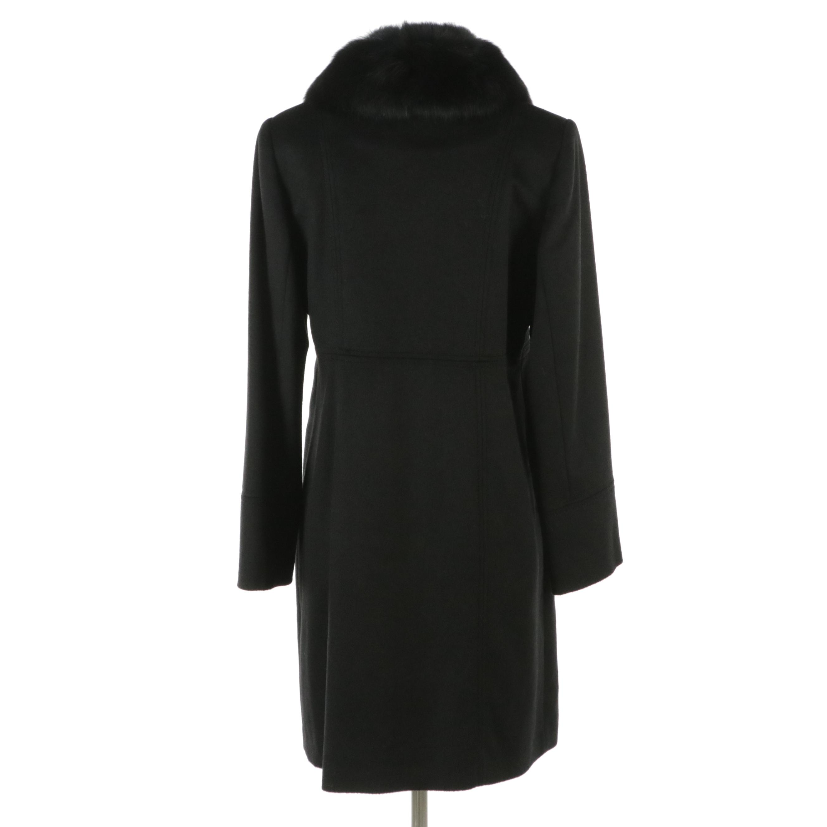 Forecaster Platinum Black Wool Blend Coat with Fox Fur Collar