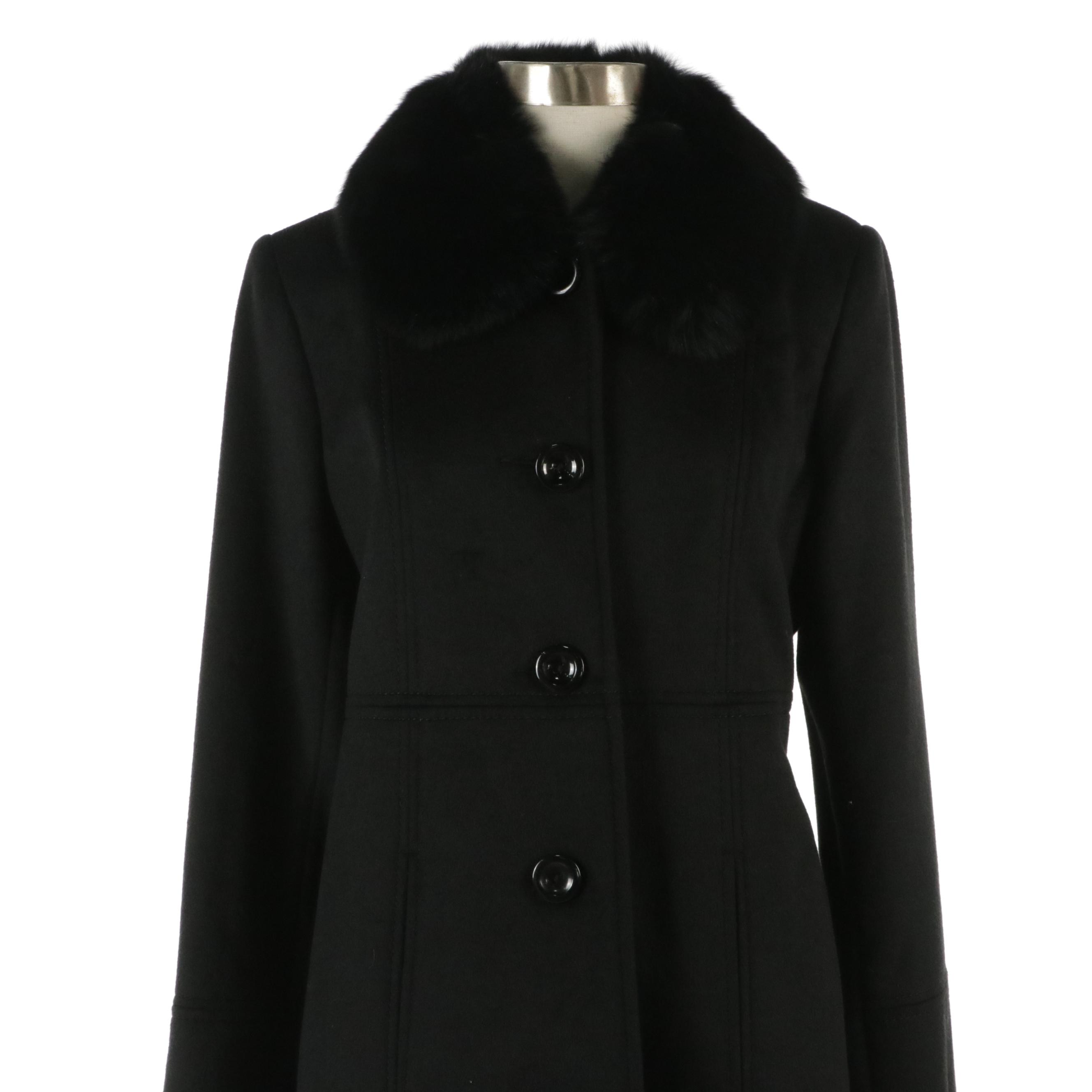 Forecaster Platinum Black Wool Blend Coat with Fox Fur Collar