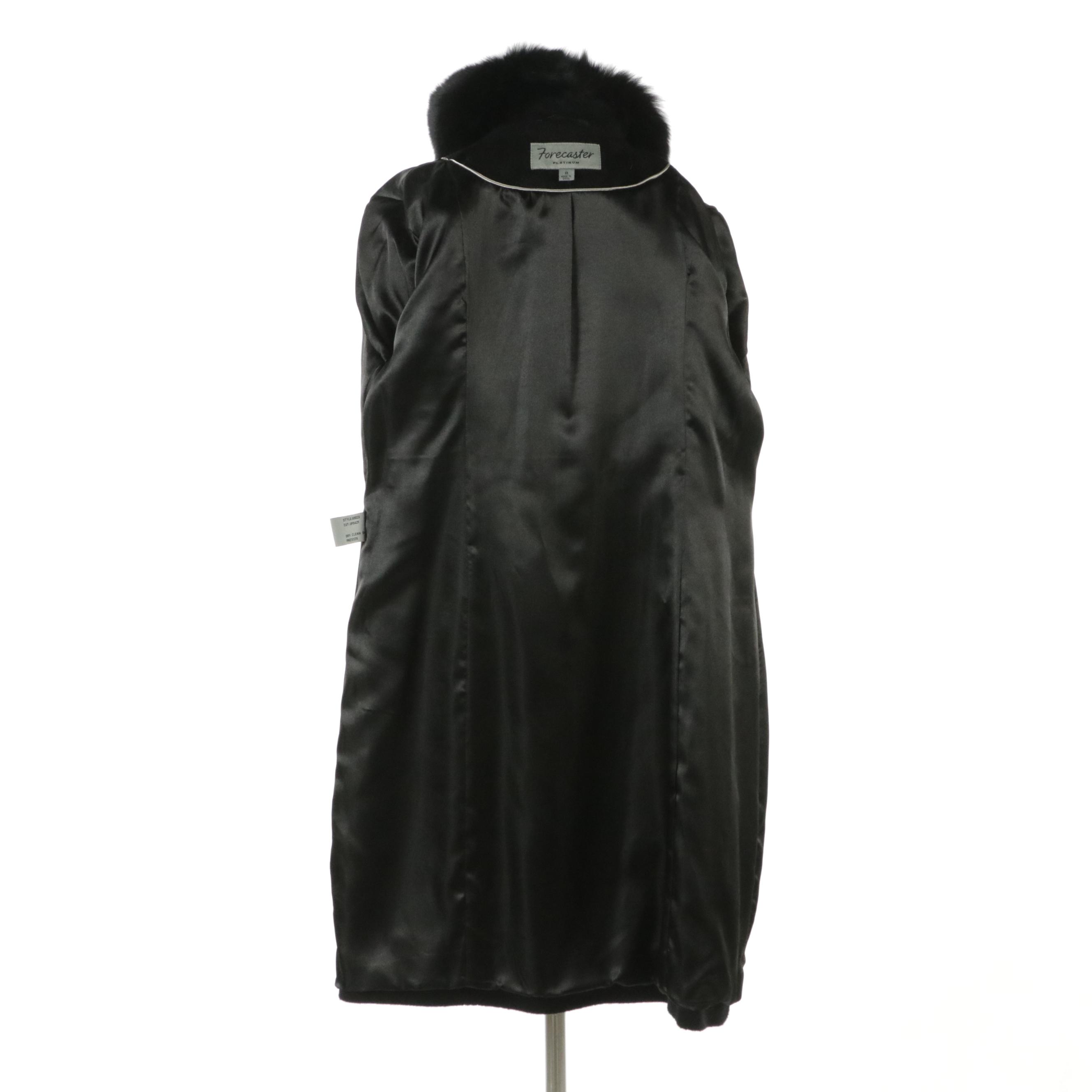 Forecaster Platinum Black Wool Blend Coat with Fox Fur Collar