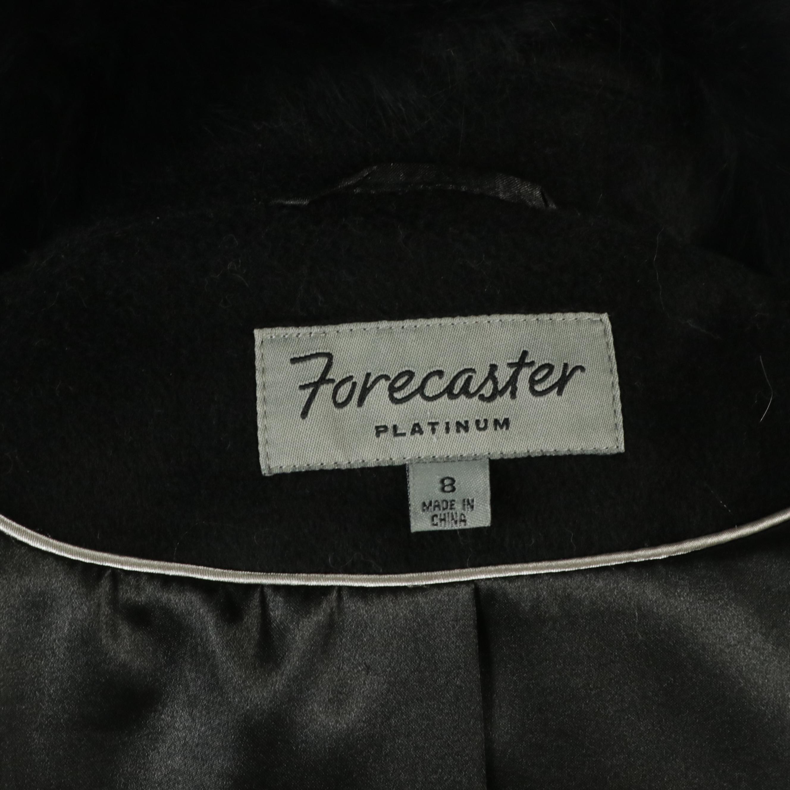Forecaster Platinum Black Wool Blend Coat with Fox Fur Collar