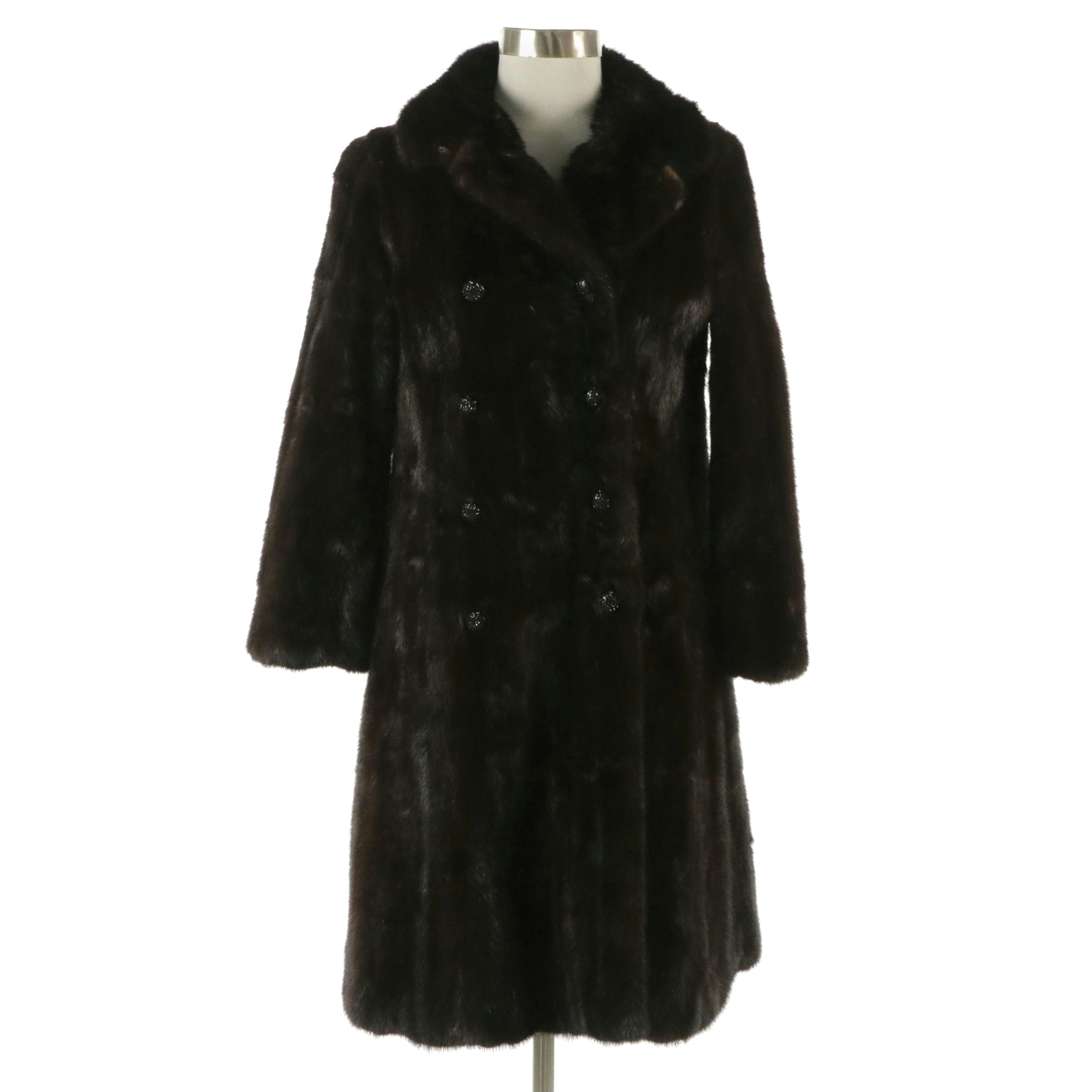Vintage Revillon Black Diamond Mink Fur Coat and Adolfo Mink Fur Cap