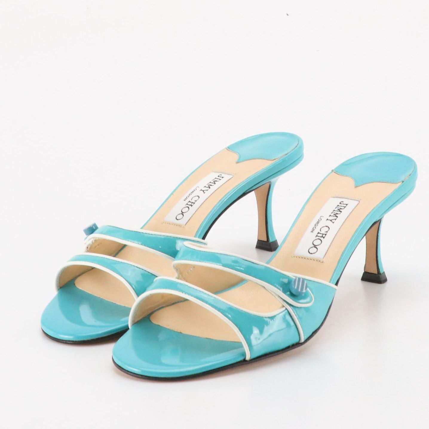 Jimmy Choo Wilcox Sandals in Aqua Blue Patent Leather, With Box