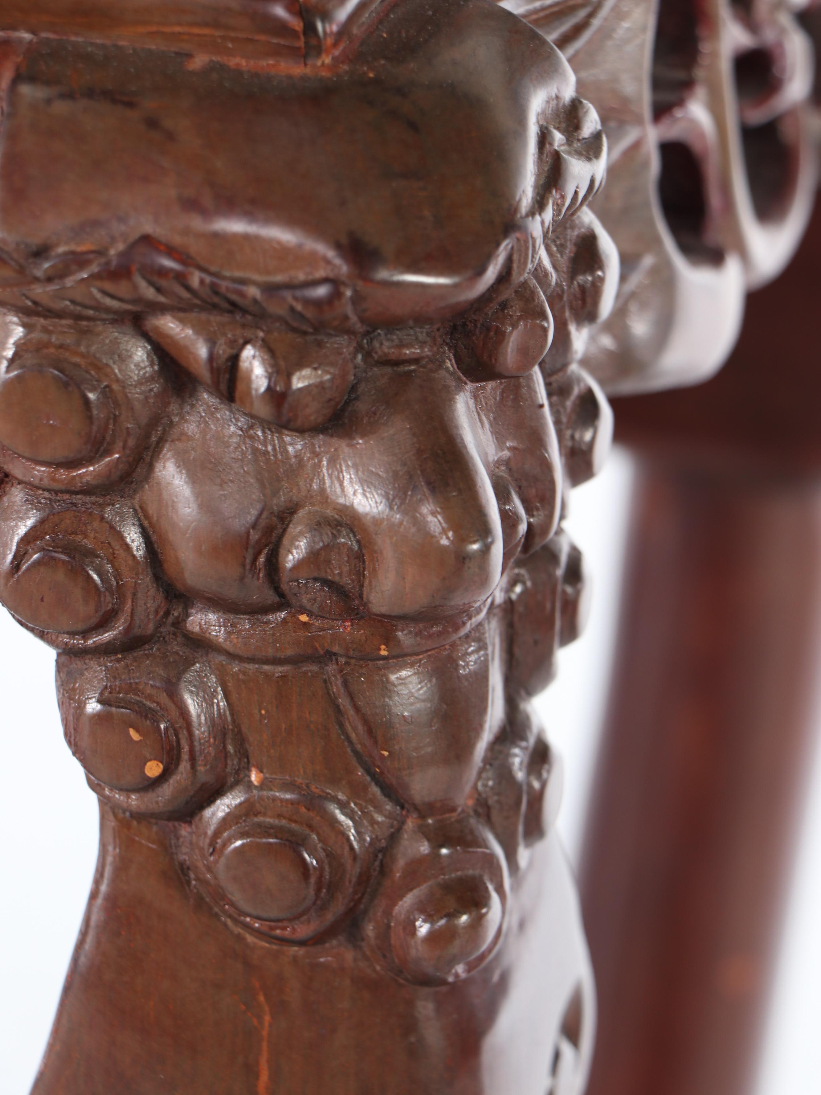 Pair of Chinese Carved Wood and Marble Top Stands