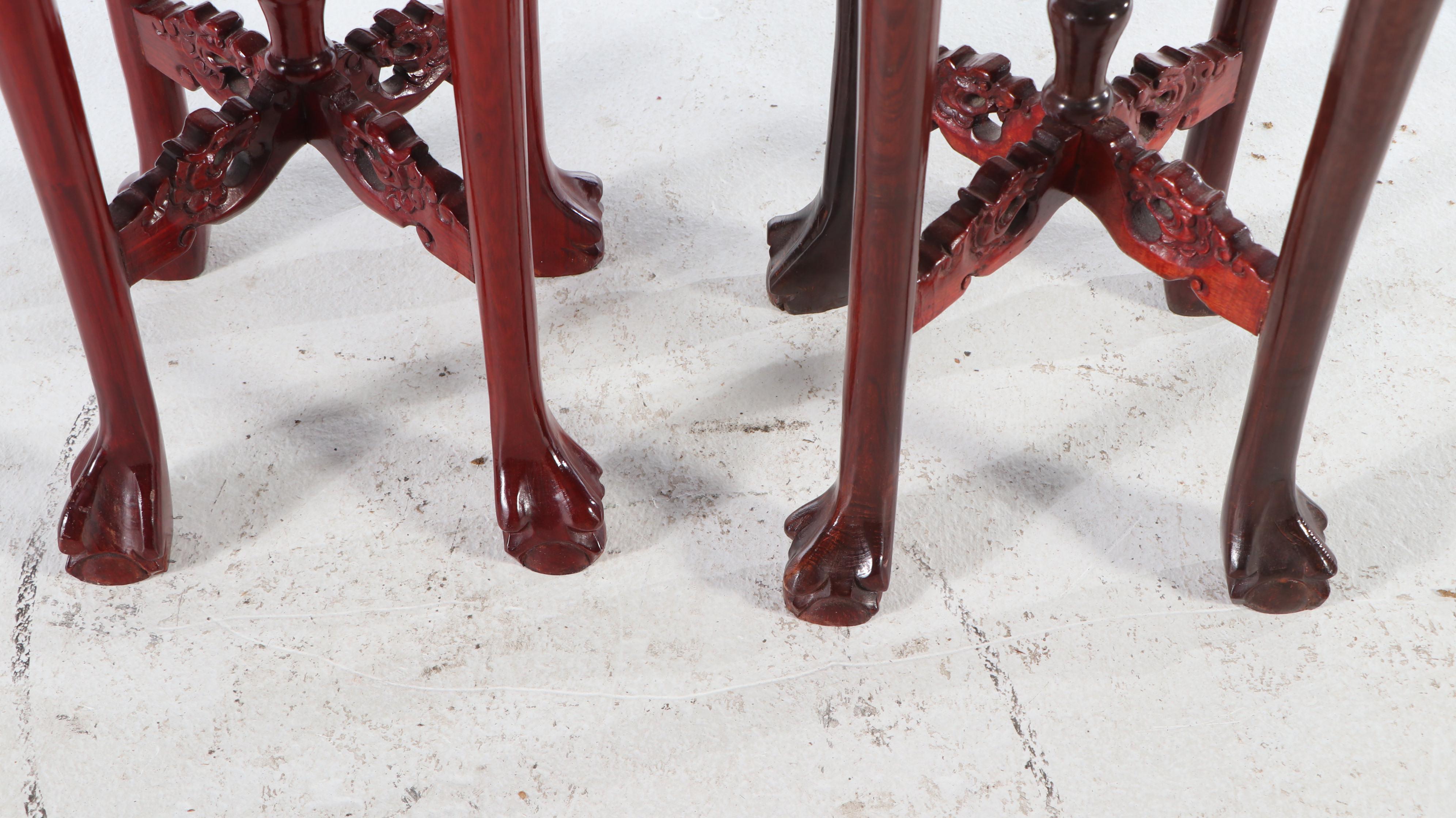 Pair of Chinese Carved Wood and Marble Top Stands