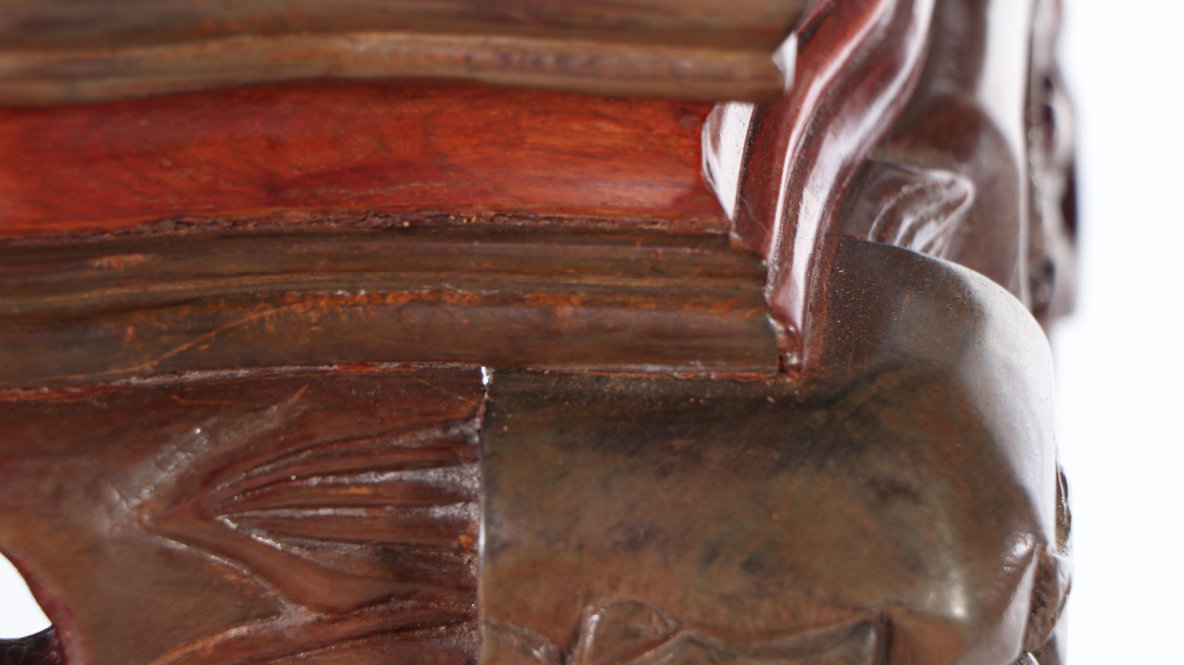Pair of Chinese Carved Wood and Marble Top Stands