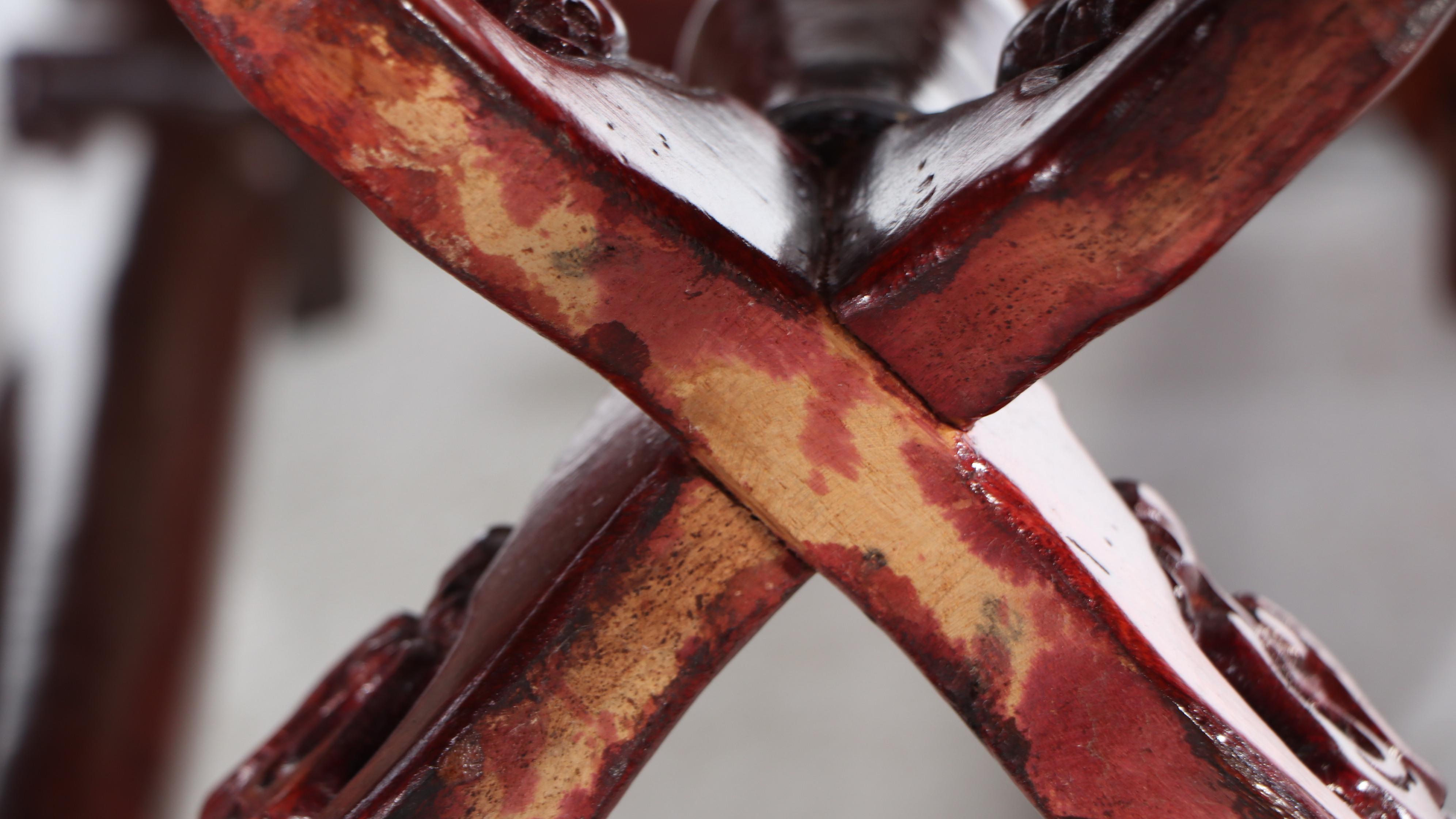 Pair of Chinese Carved Wood and Marble Top Stands