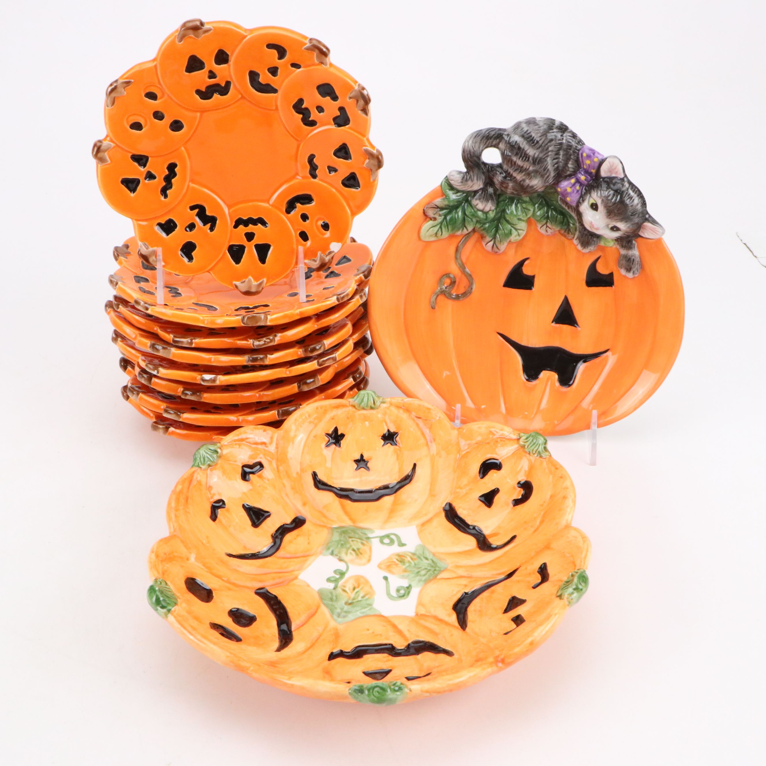 Fitz & Floyd with Other Ceramic Jack-o'-Lantern Bowls and Plates
