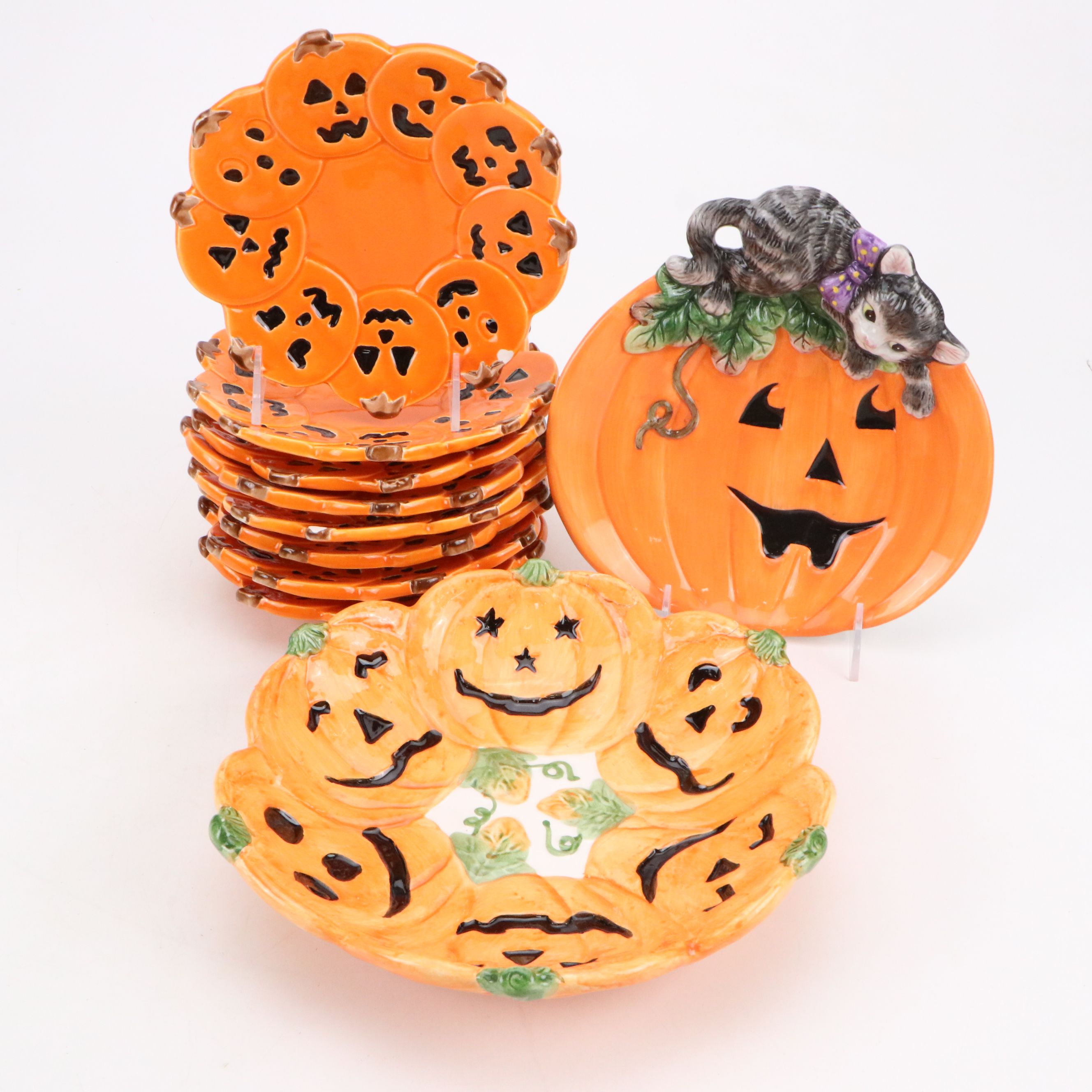 Fitz & Floyd with Other Ceramic Jack-o'-Lantern Bowls and Plates
