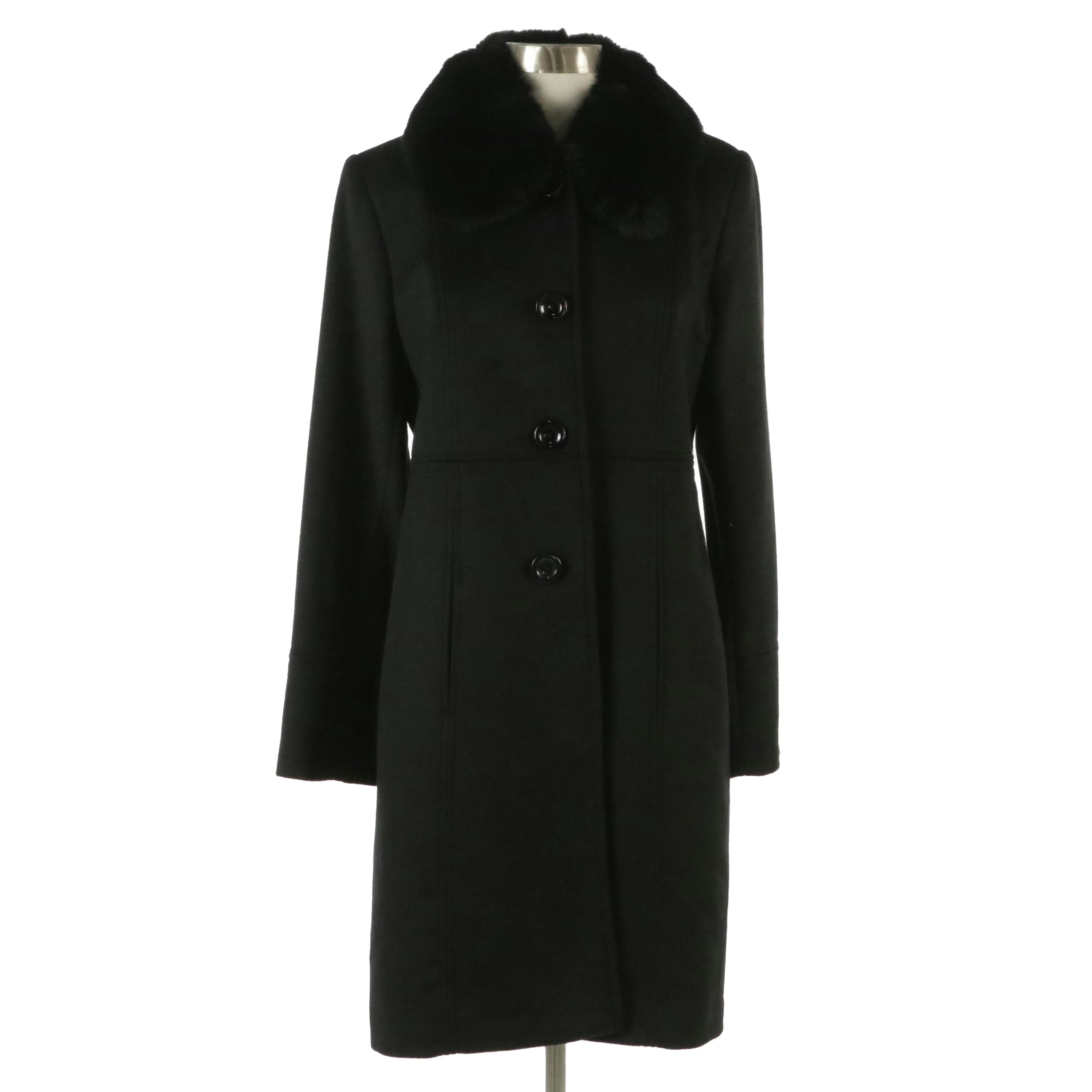 Forecaster Platinum Black Wool Blend Coat with Fox Fur Collar
