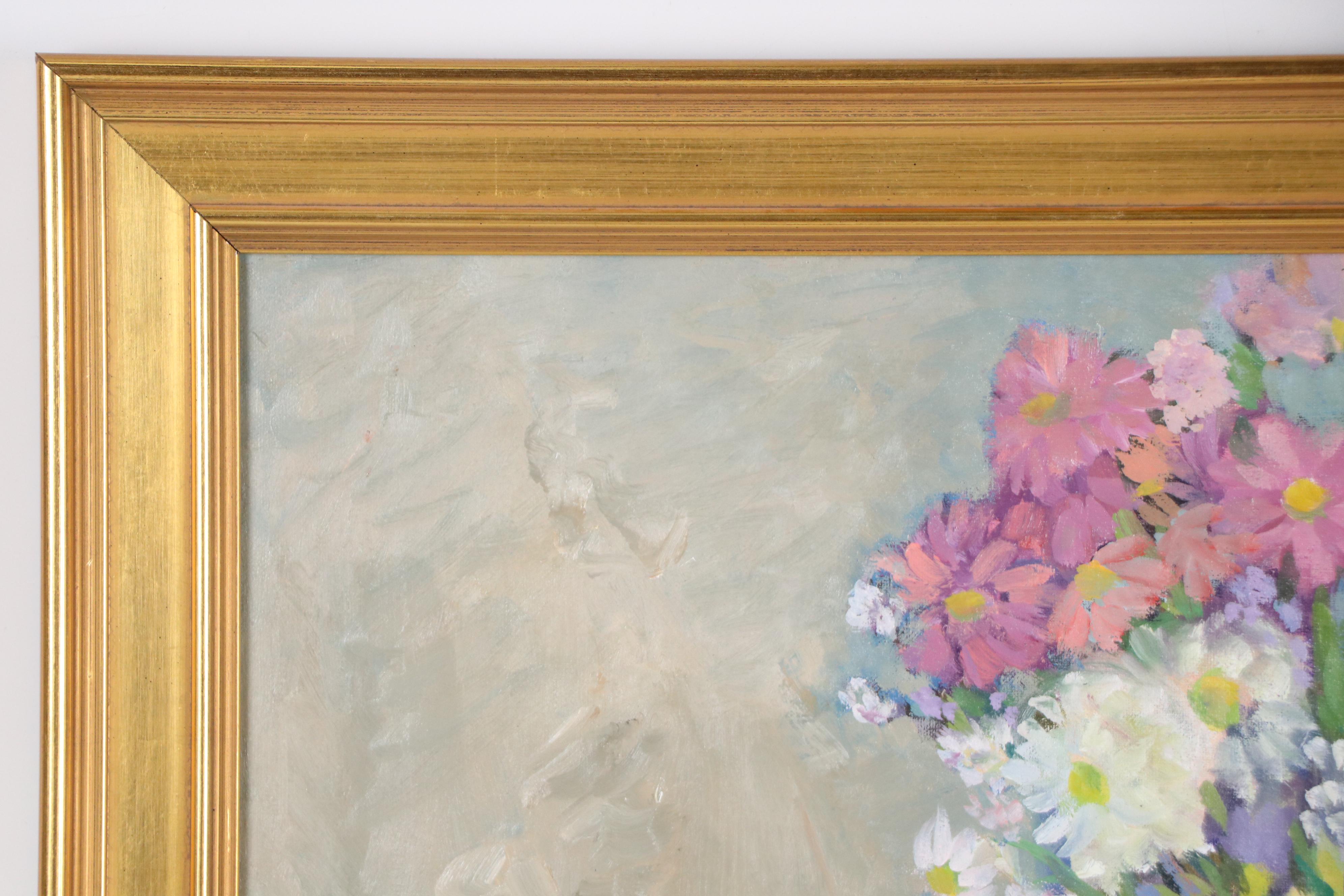 Martha E. Weber Oil Still Life with Flowers and Apples