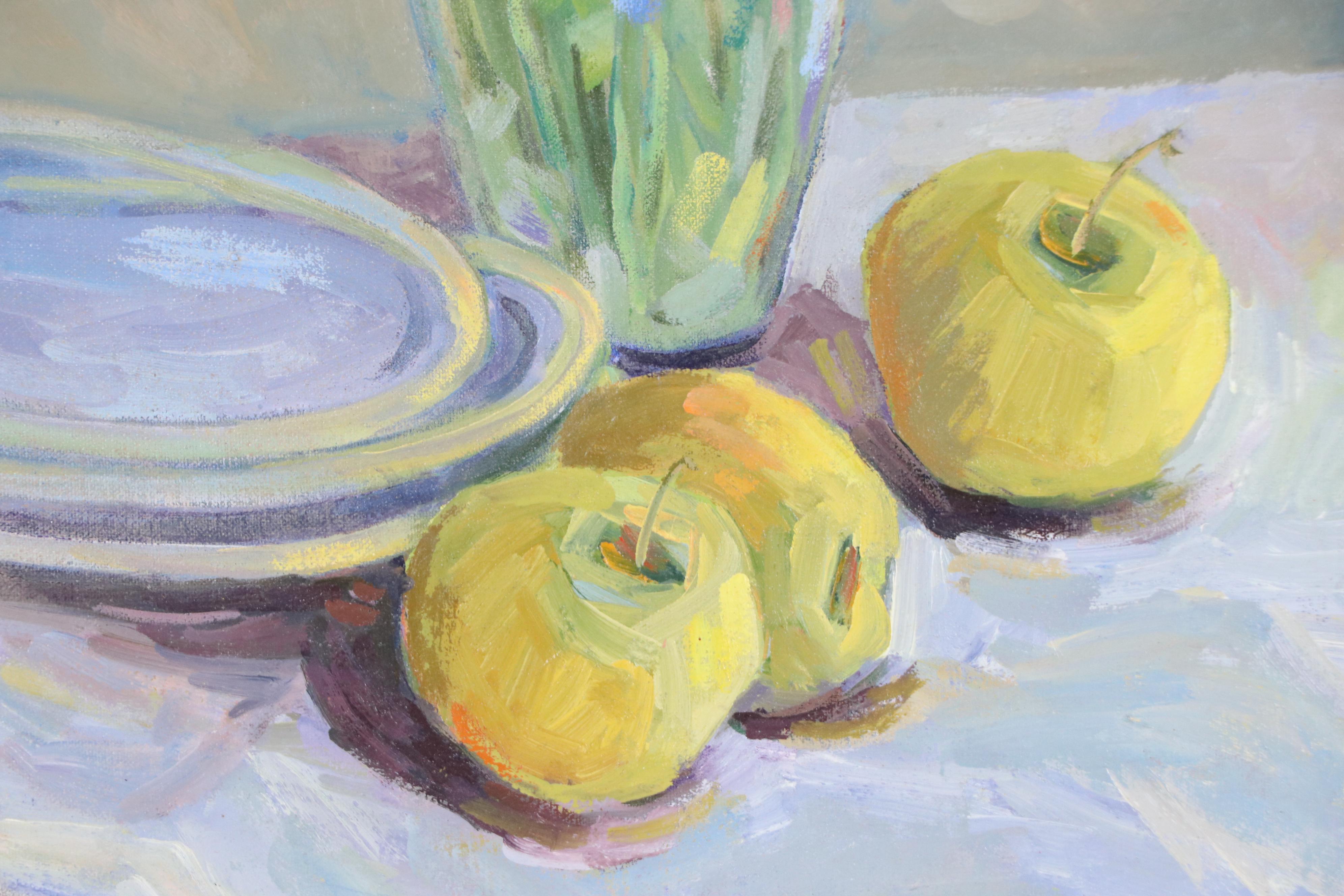 Martha E. Weber Oil Still Life with Flowers and Apples