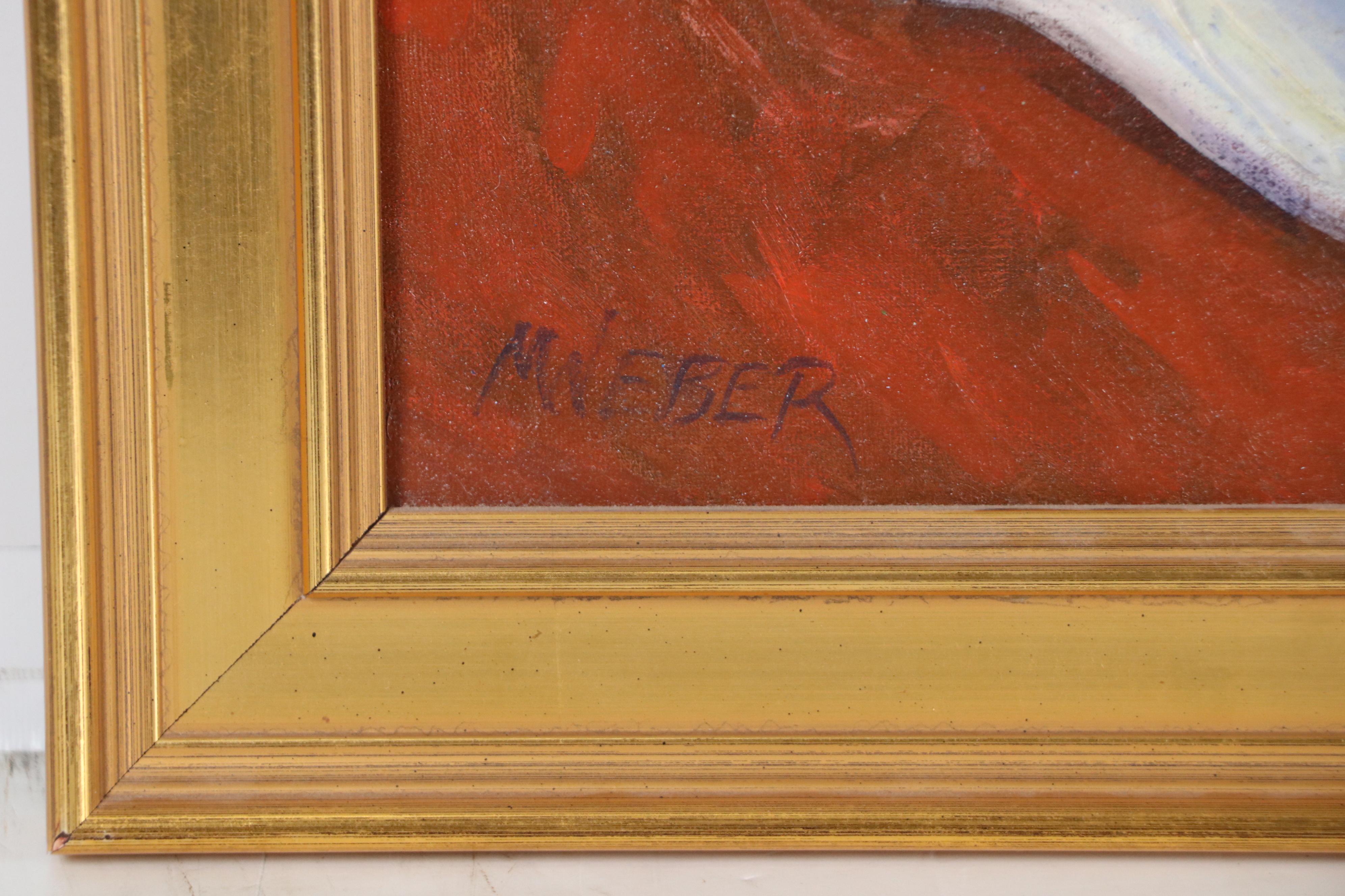 Martha E. Weber Oil Still Life with Flowers and Apples