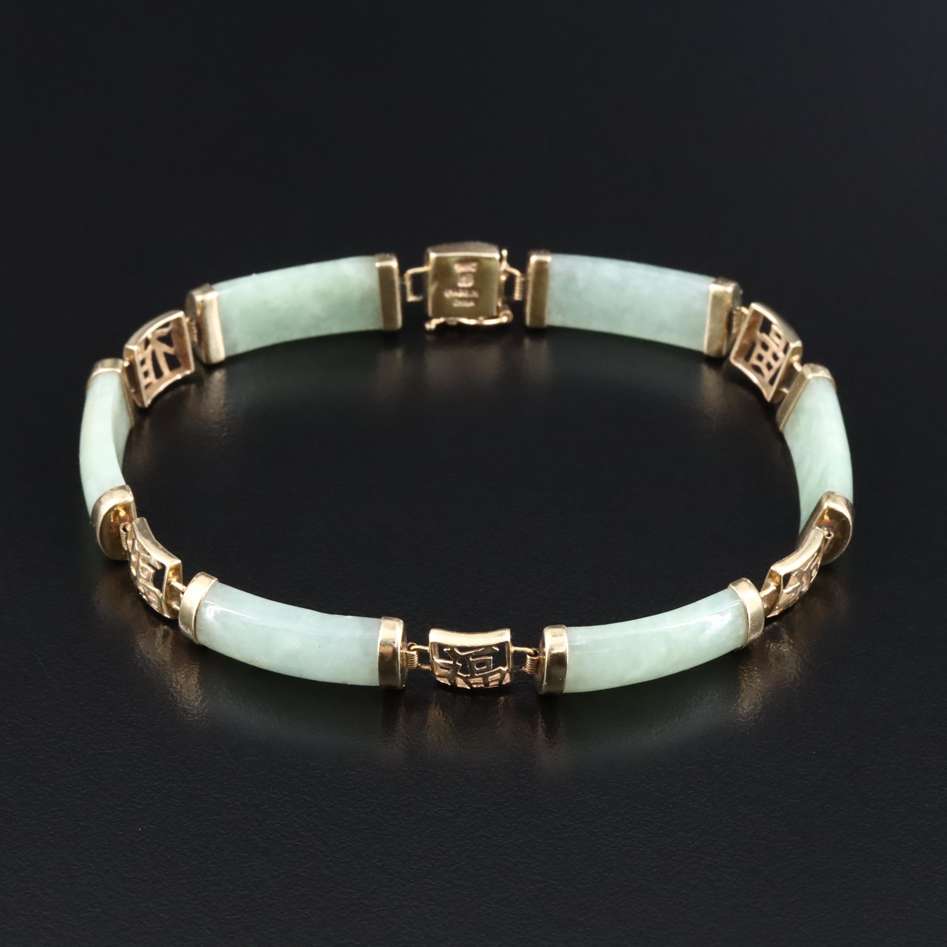 14K Jadeite Bracelet with Chinese Good Fortune Stations