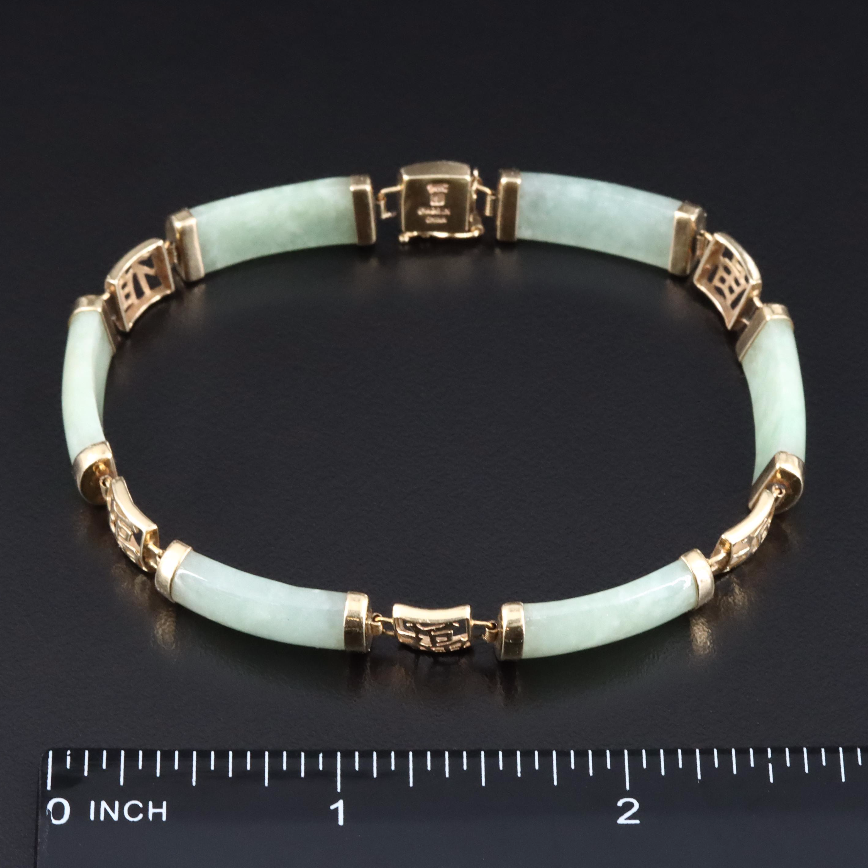 14K Jadeite Bracelet with Chinese Good Fortune Stations