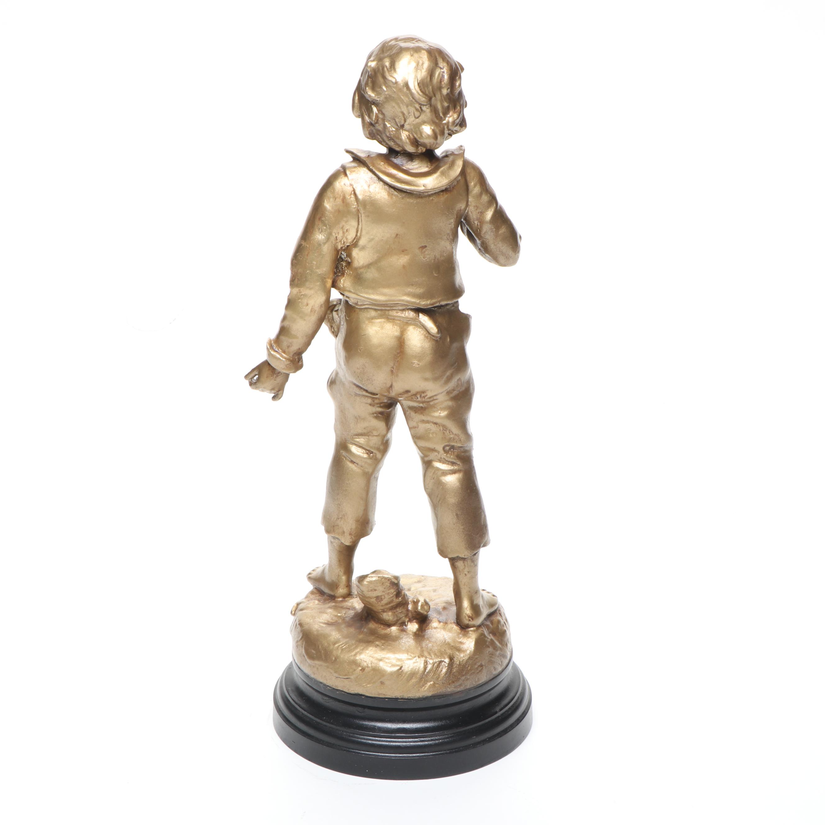 Gilt Cast Metal Boy in the Style of Auguste Moreau