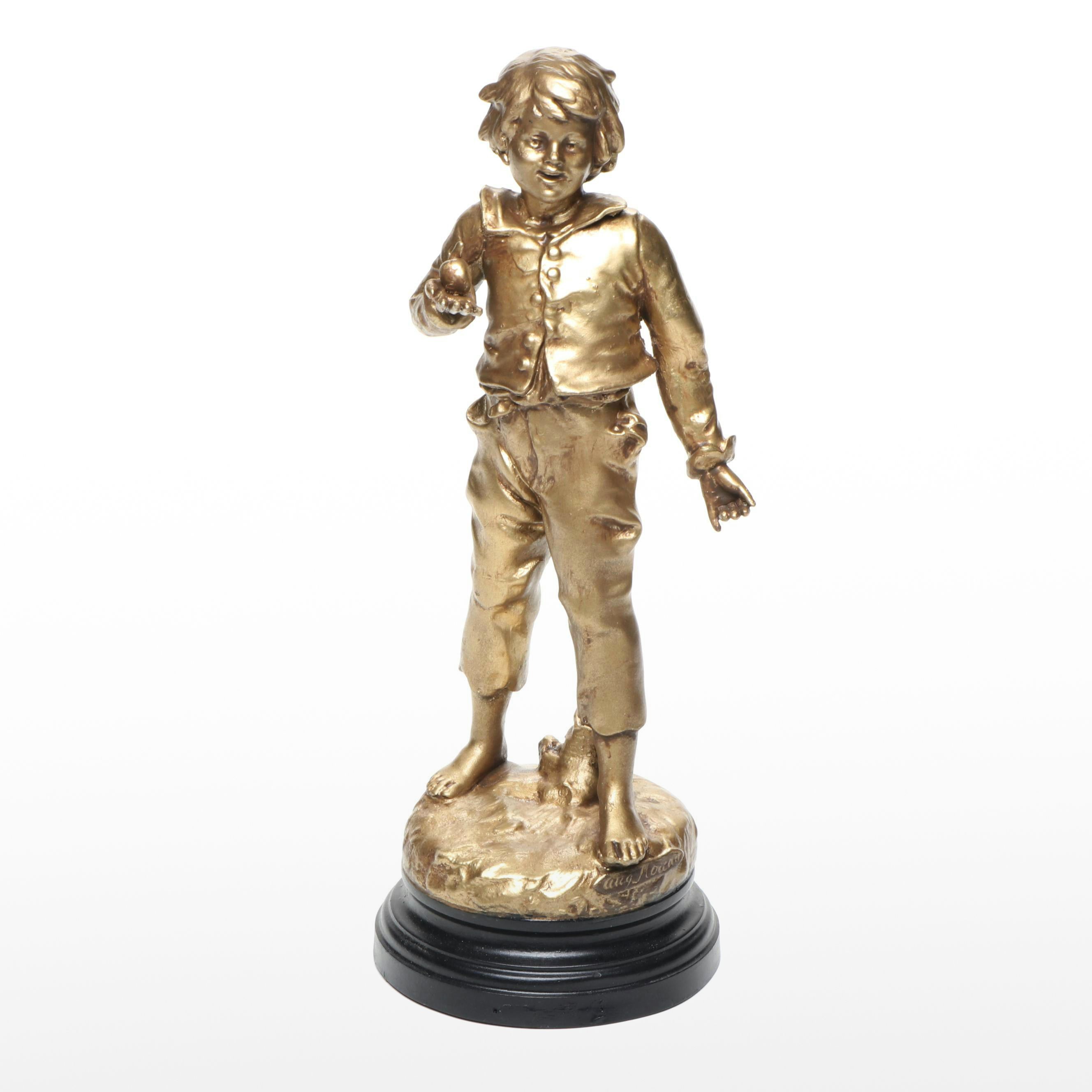 Gilt Cast Metal Boy in the Style of Auguste Moreau