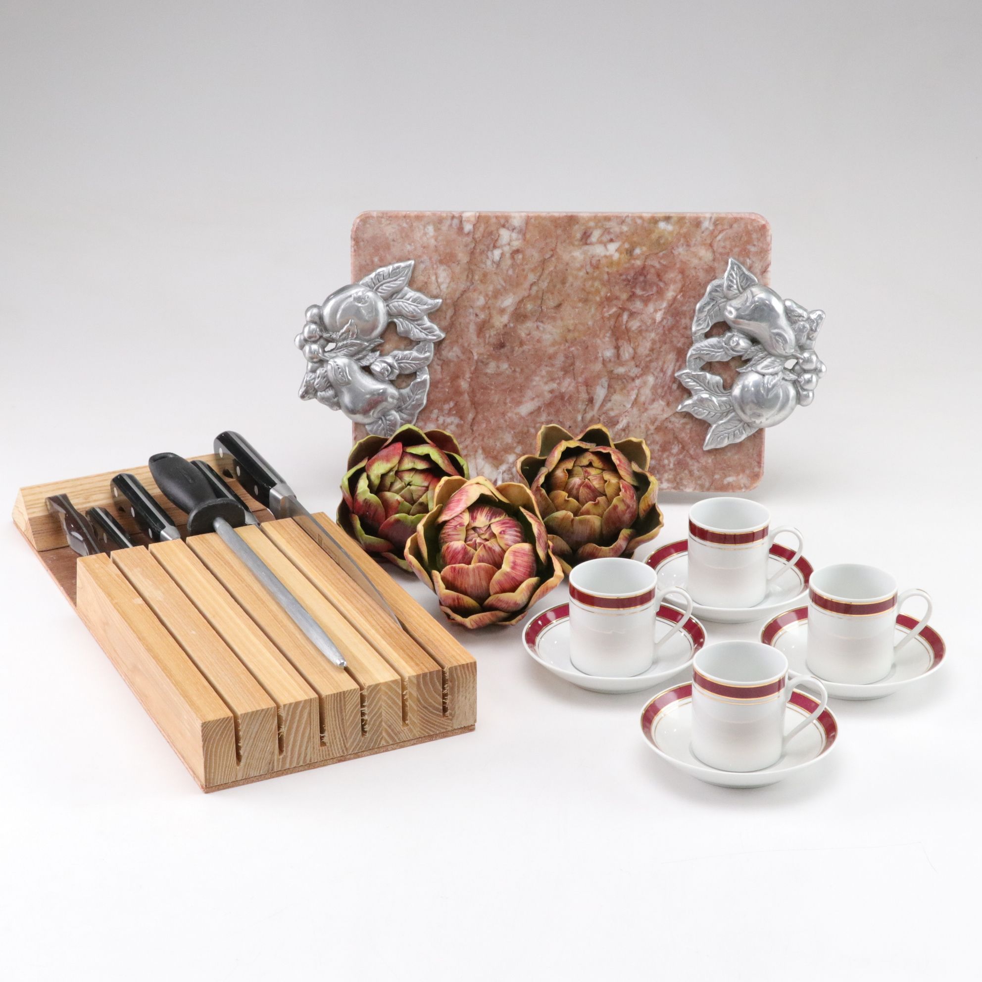 Zwilling J.A. Henckels Knife Set with Marble Cheese Board and Demitasse Cups