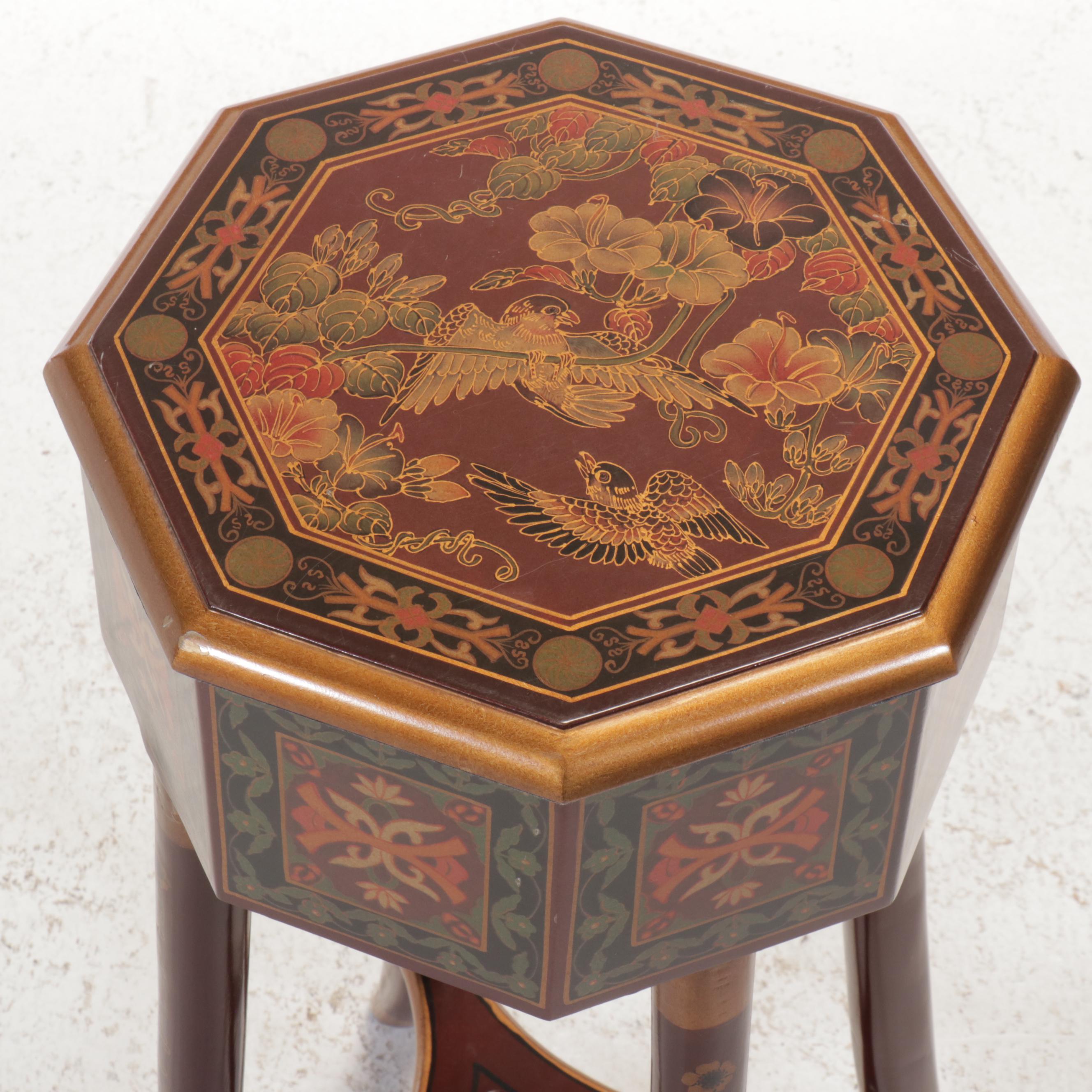 East Asian Style Paint-Decorated Wood Chest on Stand