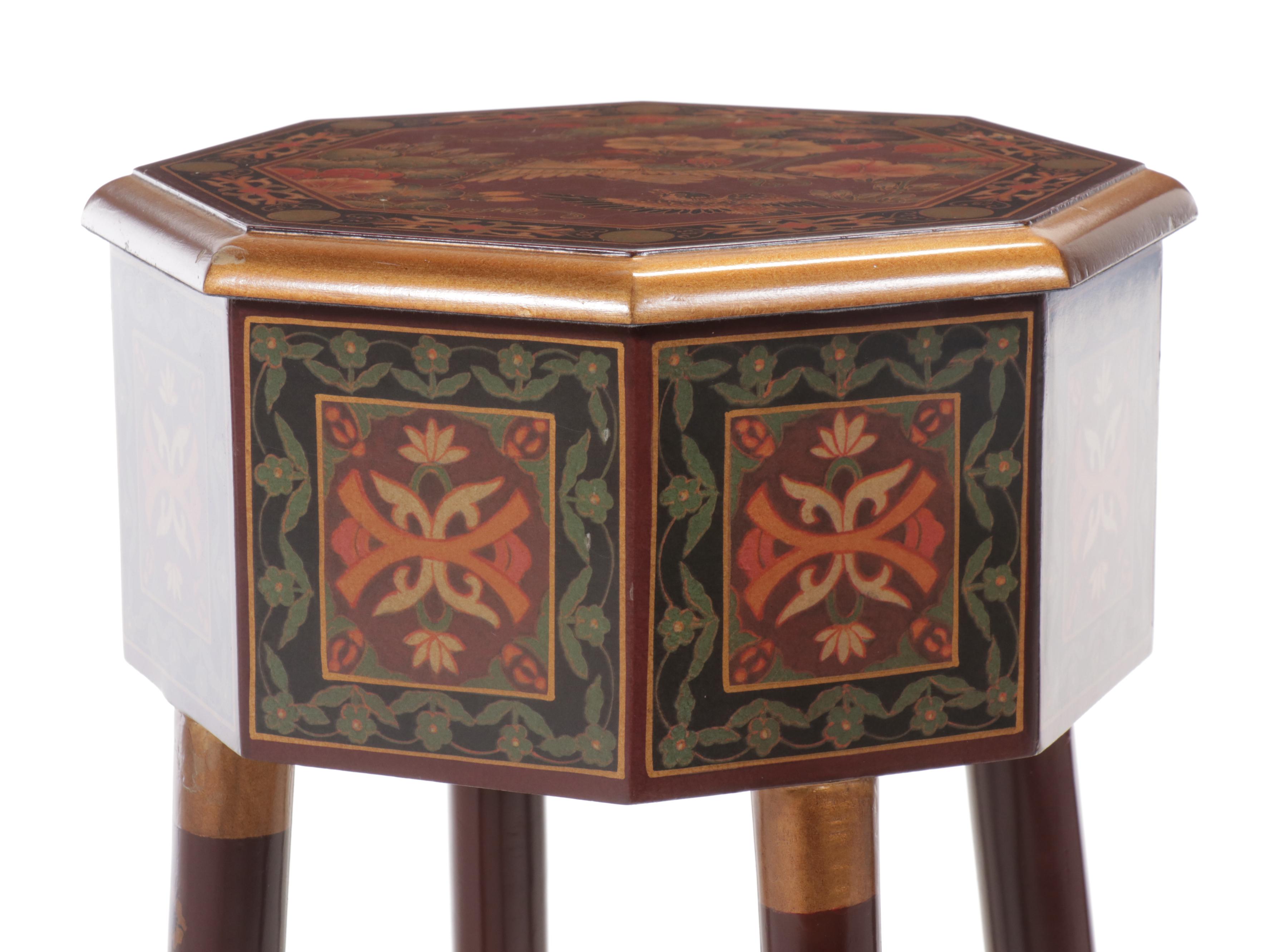 East Asian Style Paint-Decorated Wood Chest on Stand