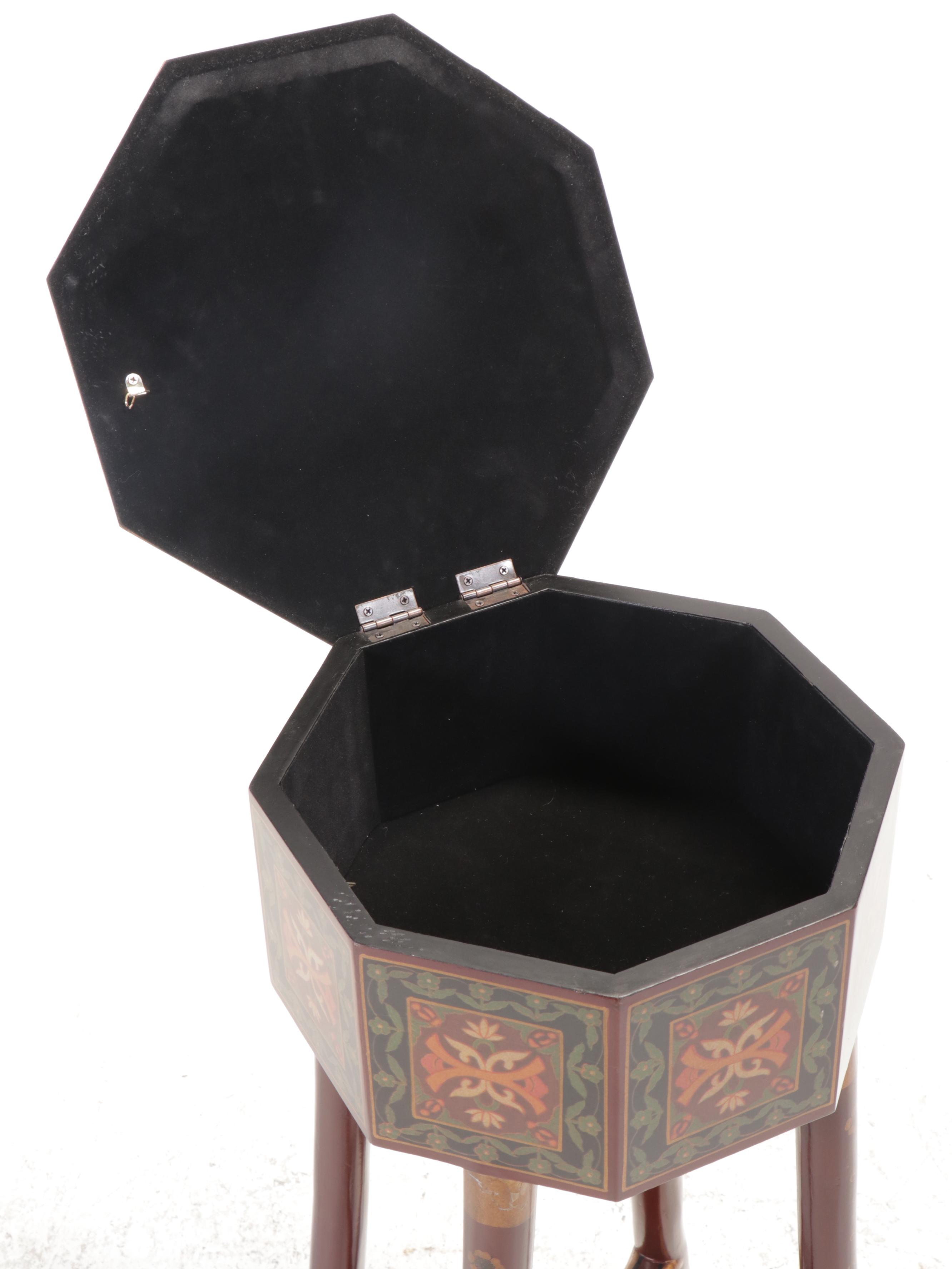 East Asian Style Paint-Decorated Wood Chest on Stand