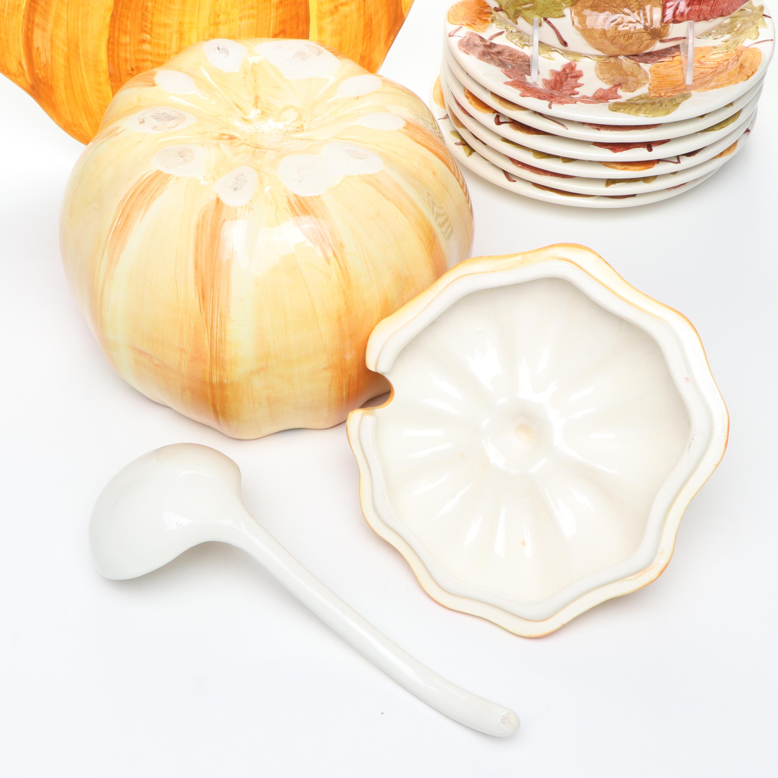Bordallo Pinheiro "Melon" Bowls with Other Fall-Themed Tableware