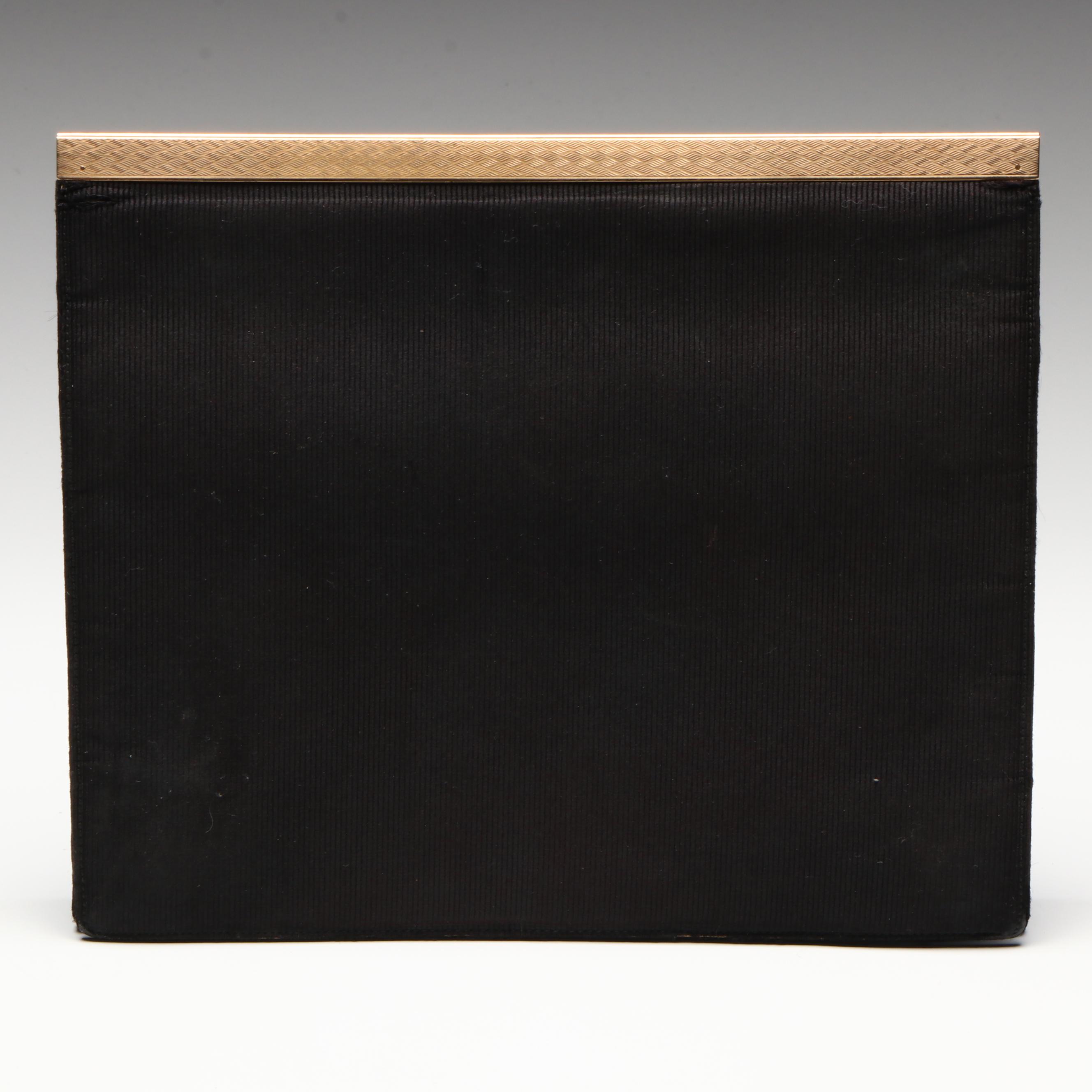 Cartier Vintage Black Faille 9K Gold-Framed Evening Clutch, circa 1967