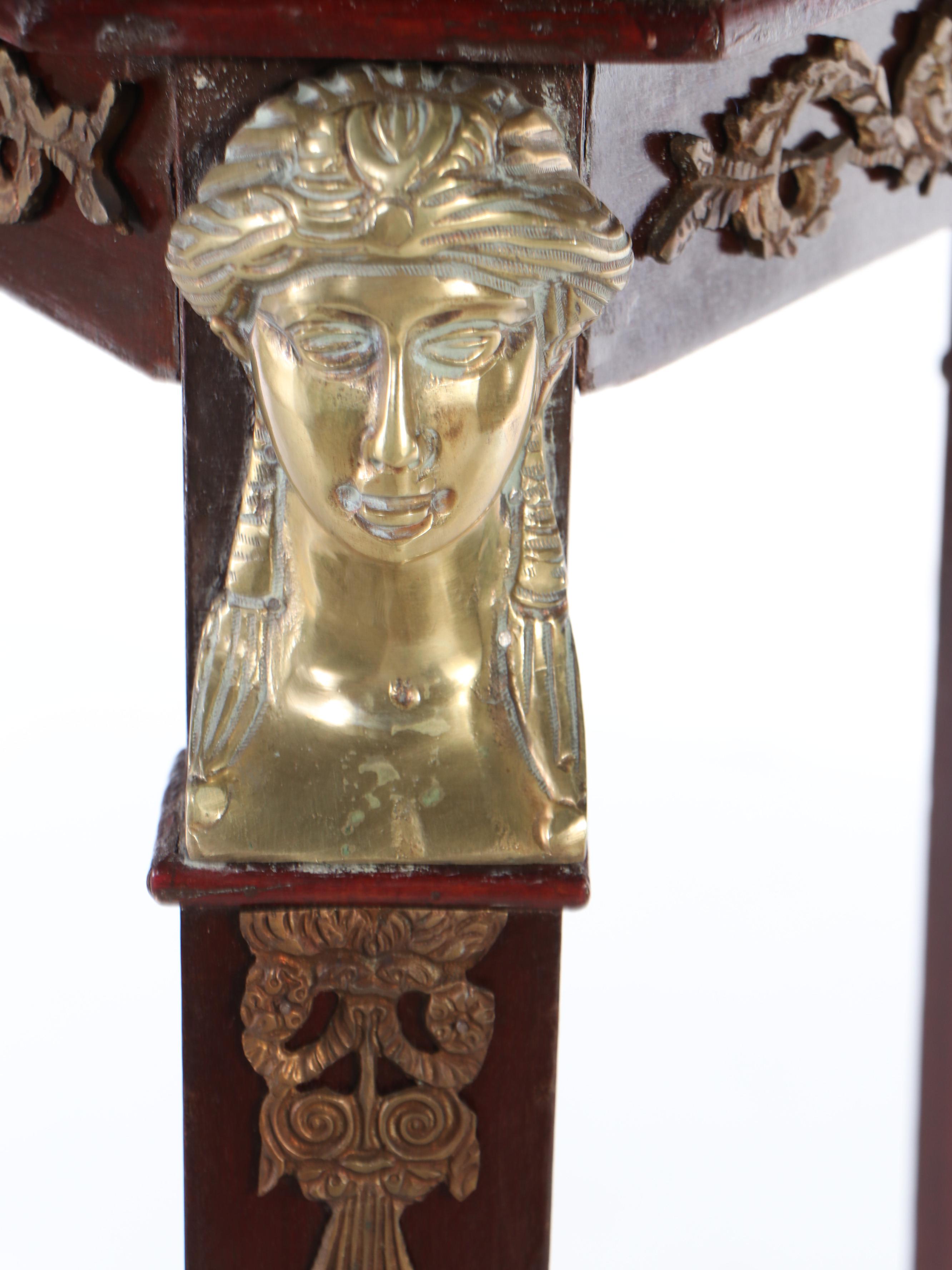 Empire Style Marble Top Brass Mounted Mahogany Stands, 20th Century
