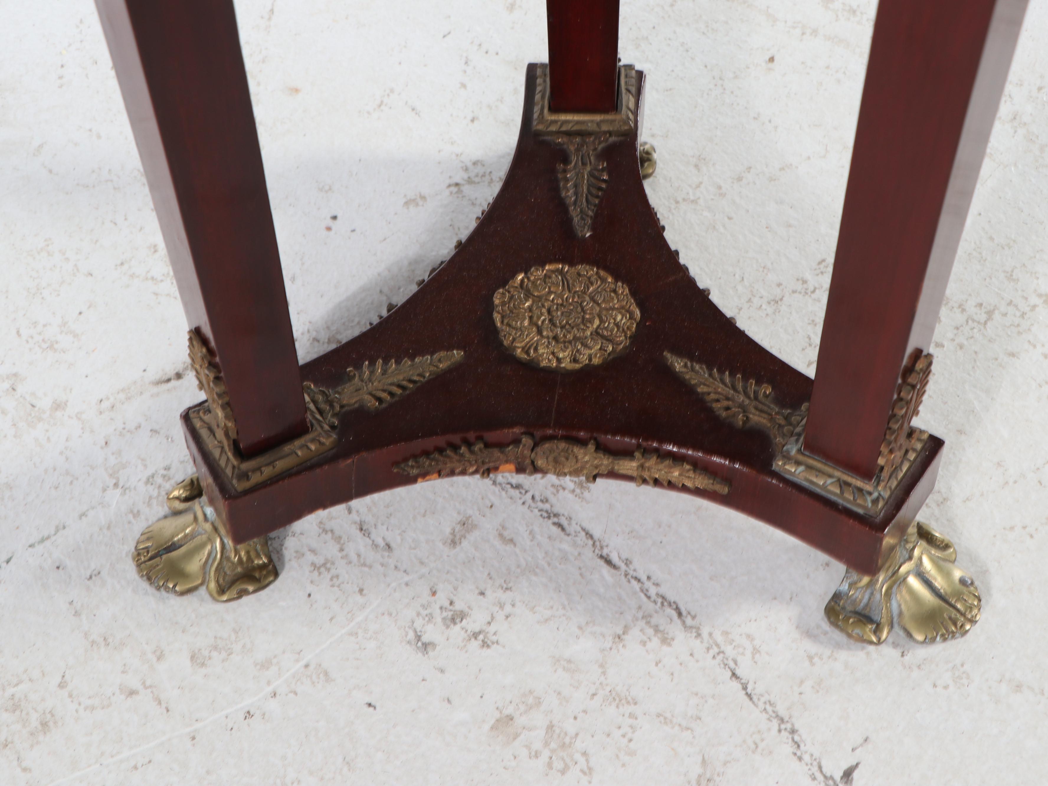 Empire Style Marble Top Brass Mounted Mahogany Stands, 20th Century