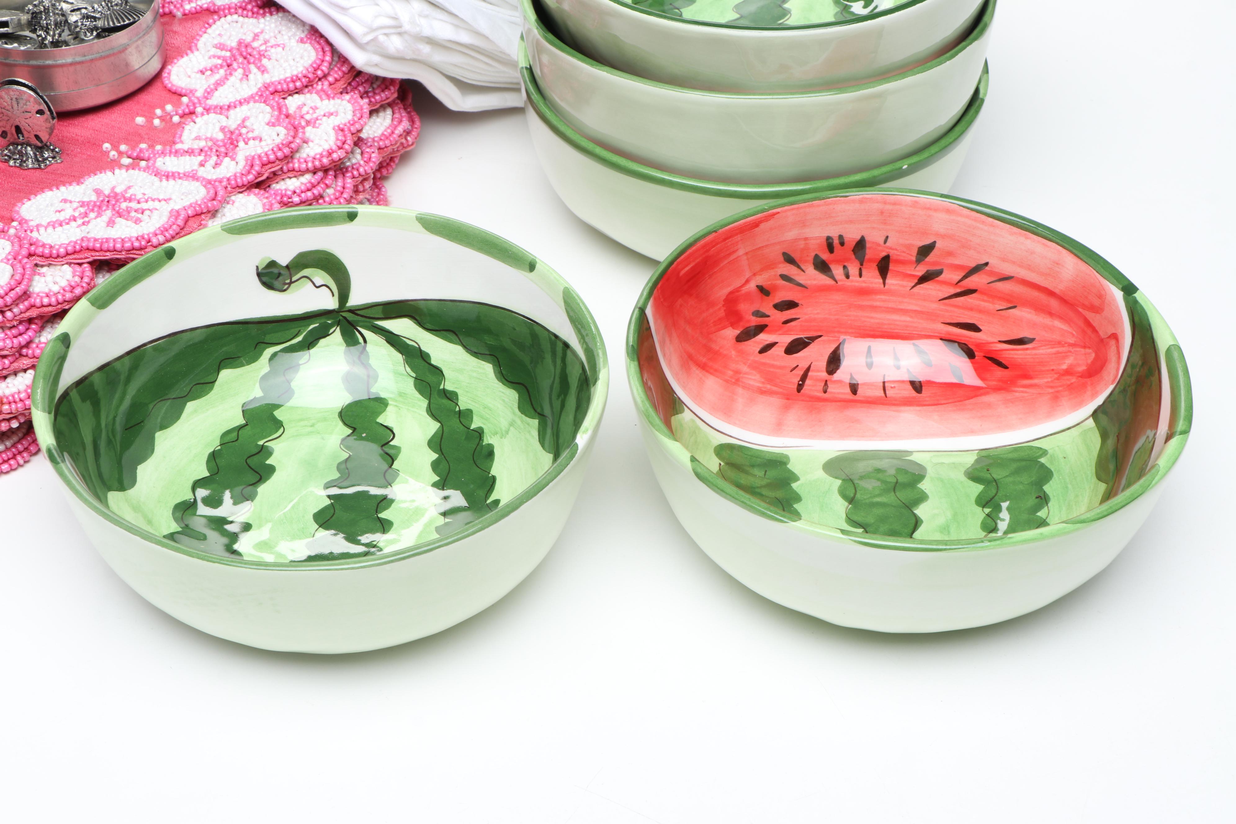 Zanolli Italian Hand-Painted Watermelon Tableware with Other Table Accessories