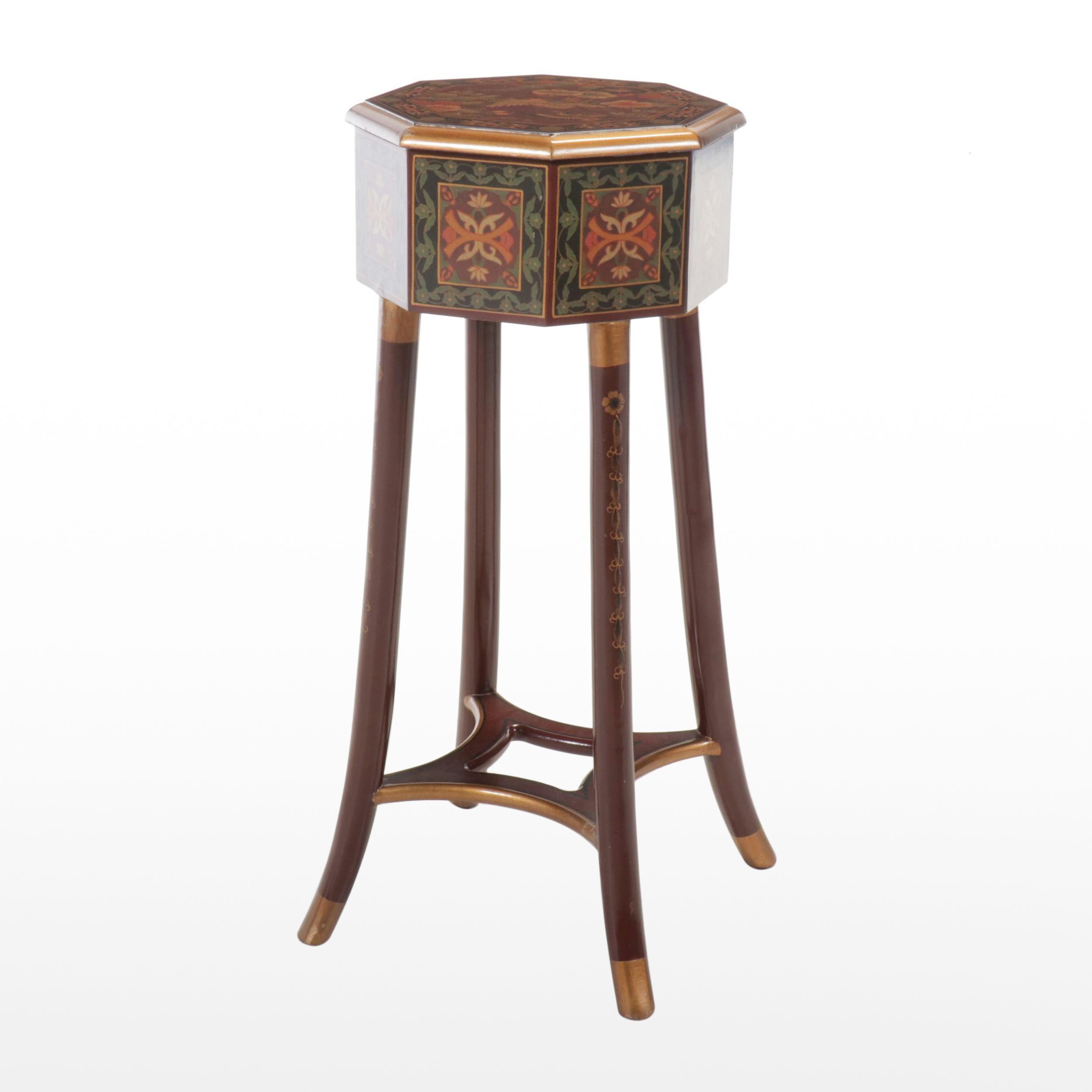 East Asian Style Paint-Decorated Wood Chest on Stand