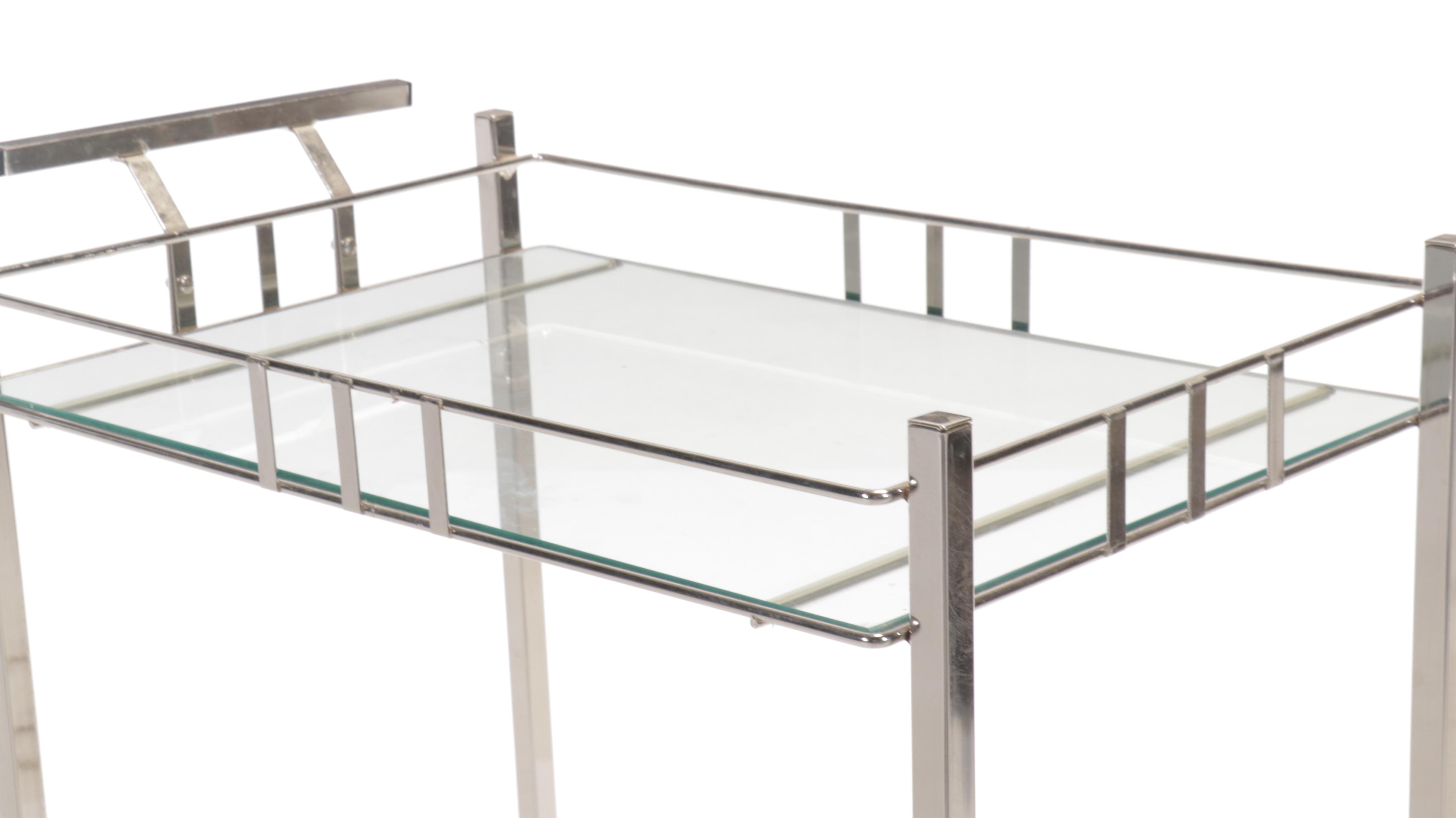 Contemporary Metal Bar Cart with Glass Top