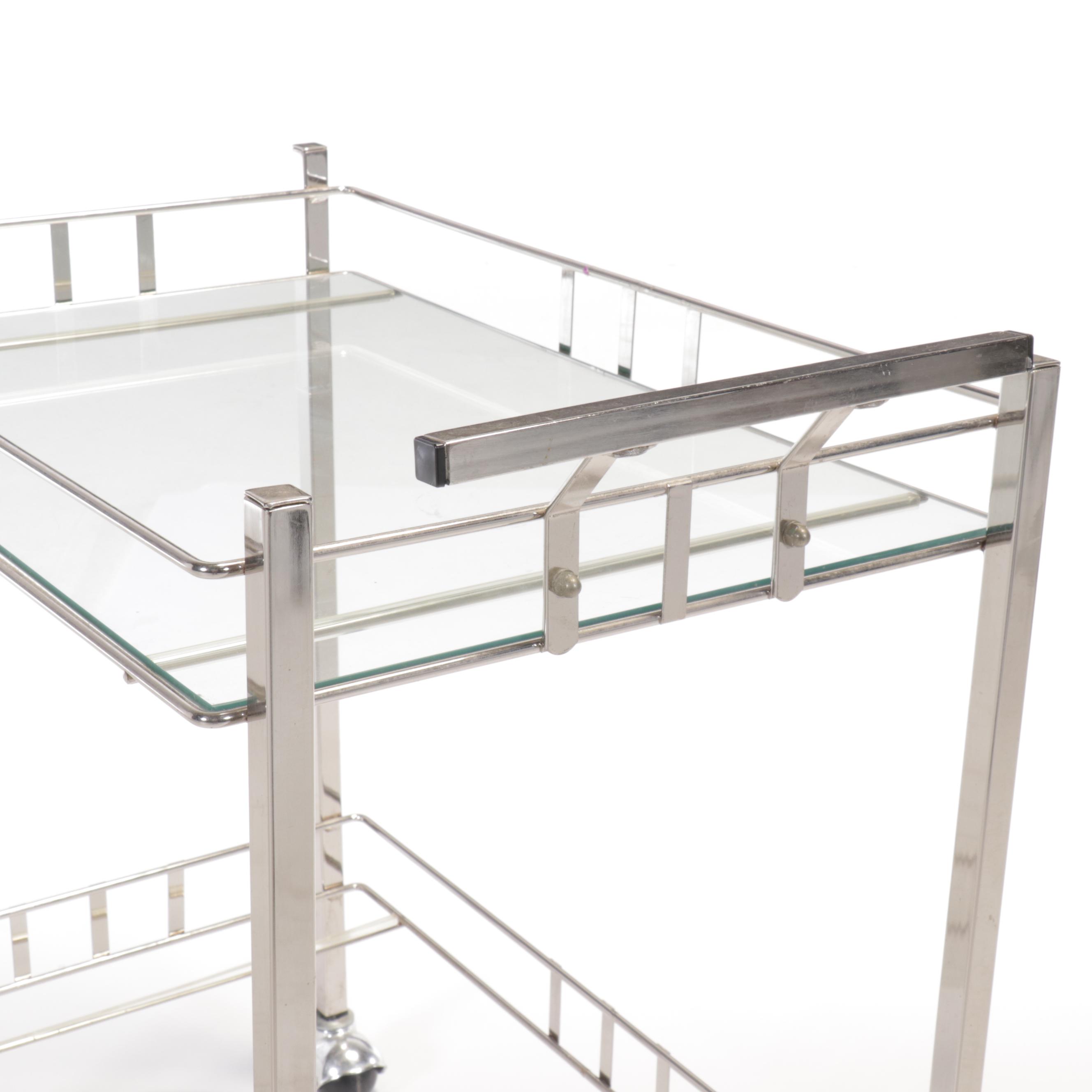 Contemporary Metal Bar Cart with Glass Top