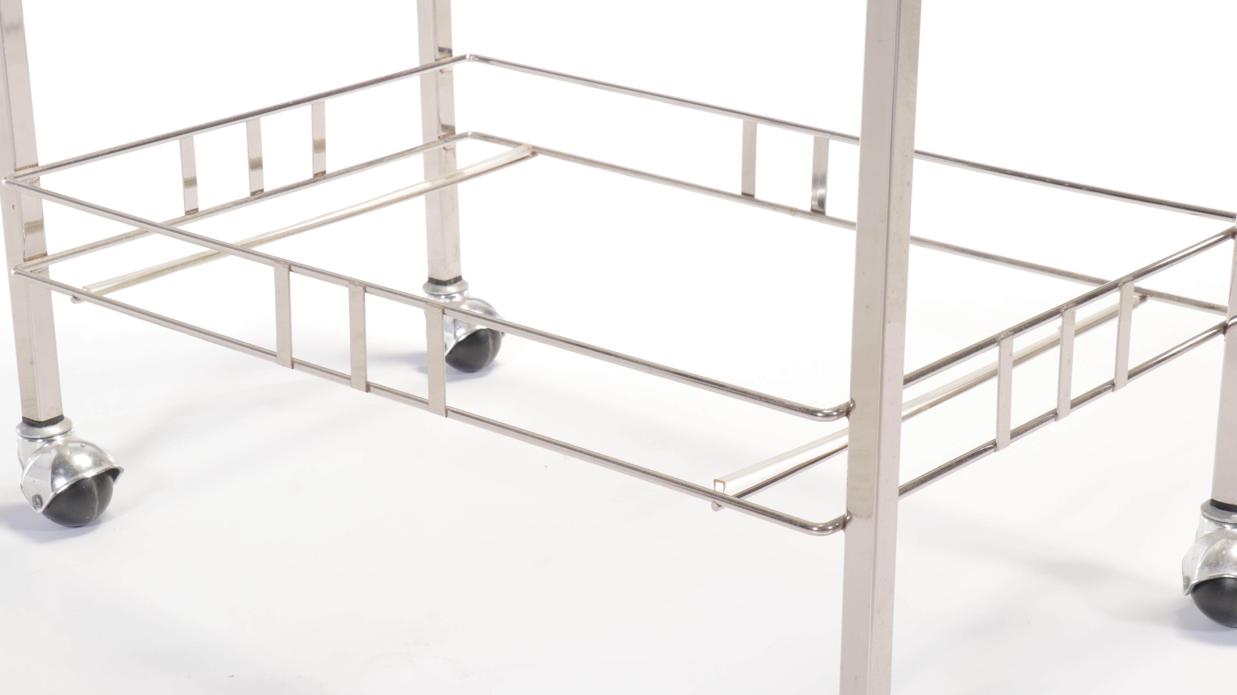 Contemporary Metal Bar Cart with Glass Top