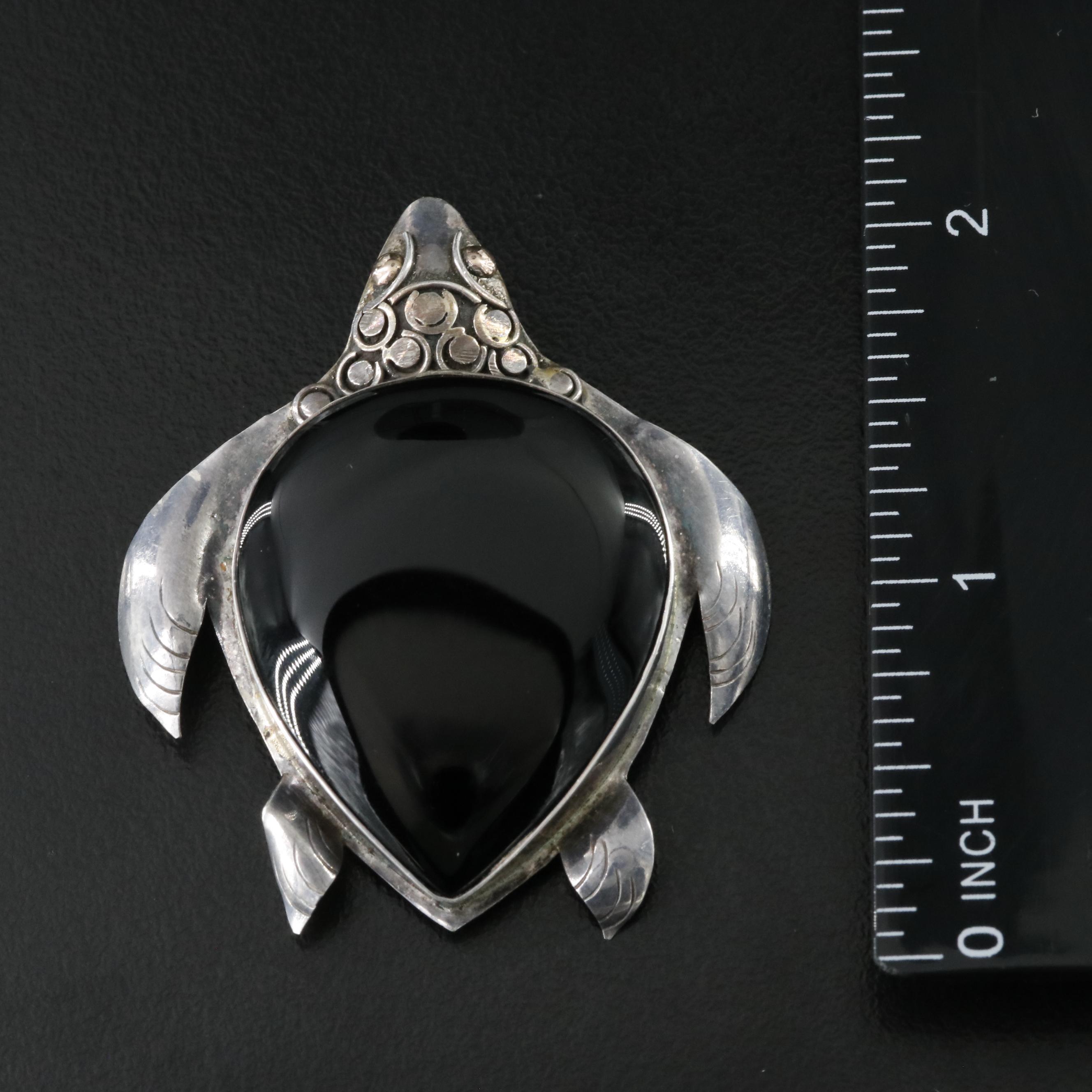 Vintage Sterling Turtle Brooches and Articulated Pendant