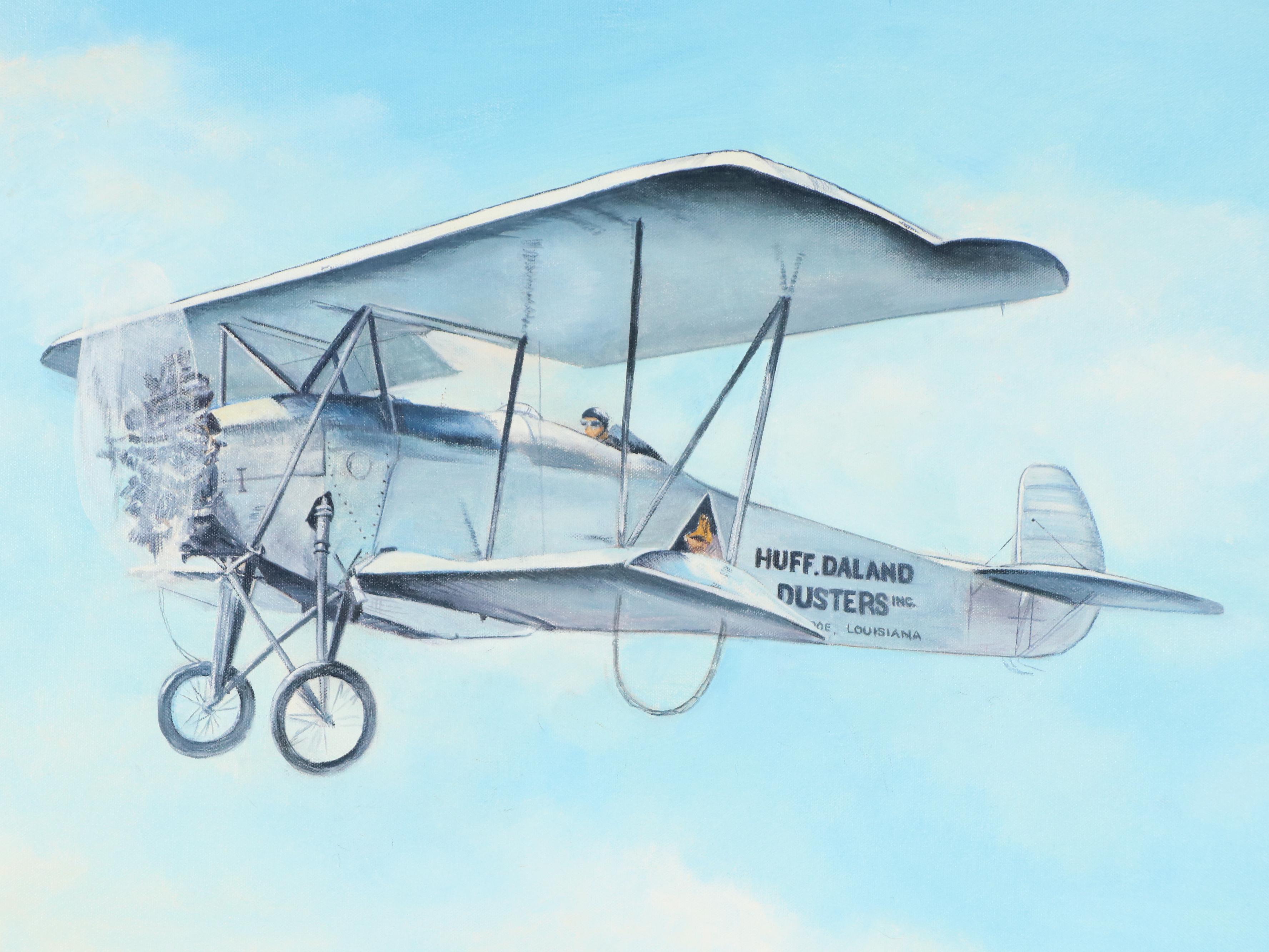 Ruth W. Pritchard Sky Oil Painting with Huff-Daland Dusters Biplane
