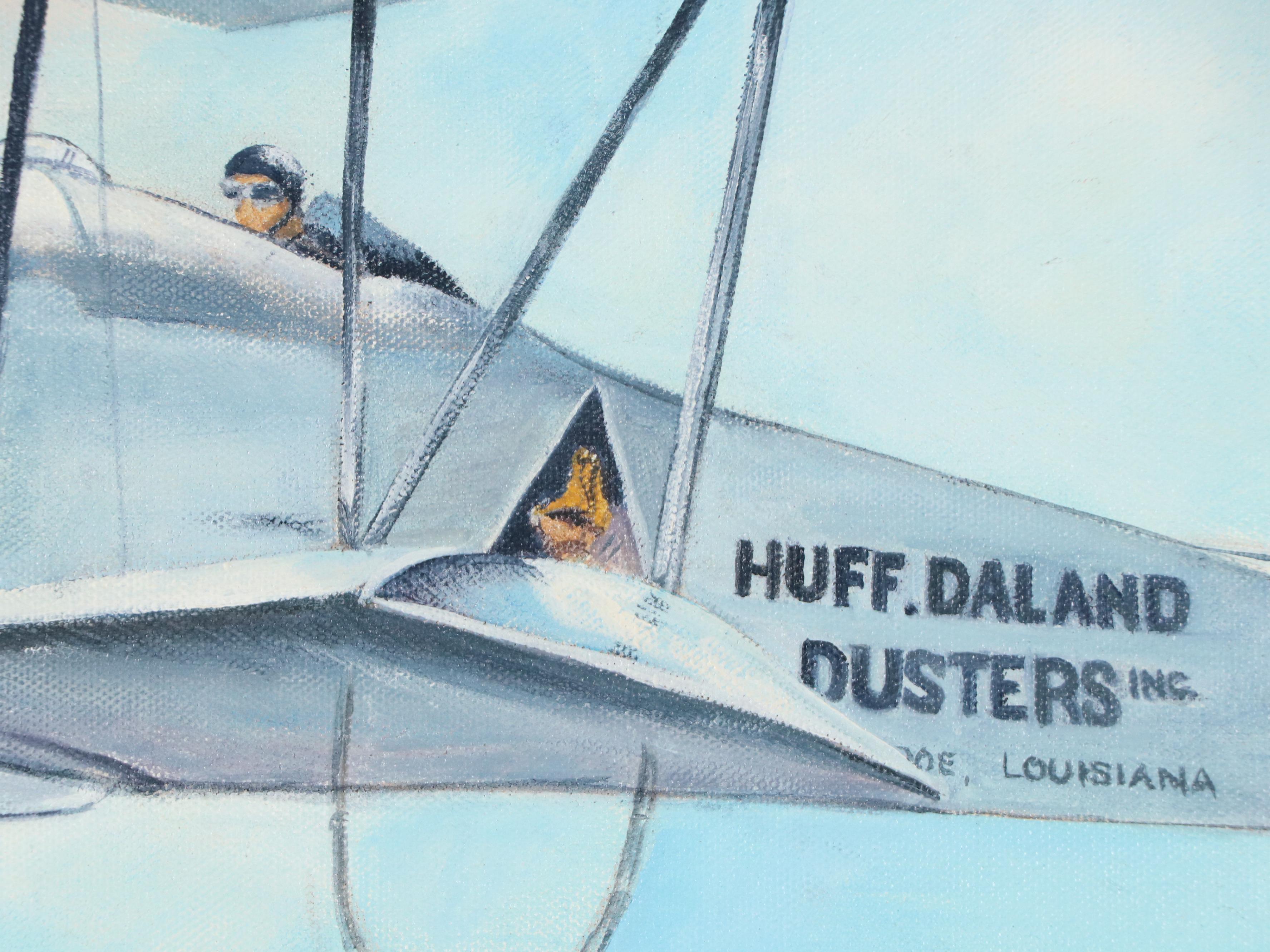 Ruth W. Pritchard Sky Oil Painting with Huff-Daland Dusters Biplane