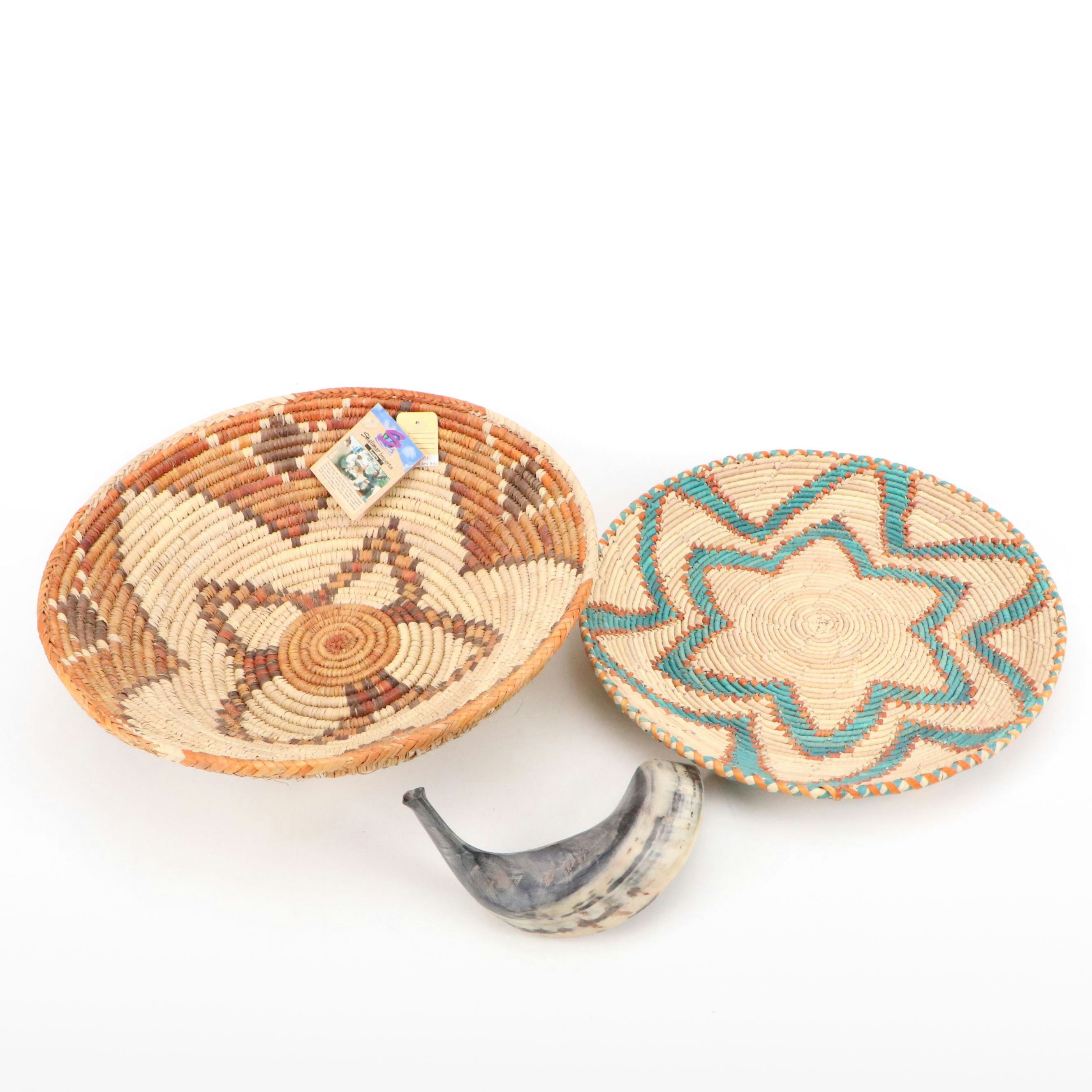 Shalimar Imports Woven Reed Basket with Other Geometric Basket and Ram Horn