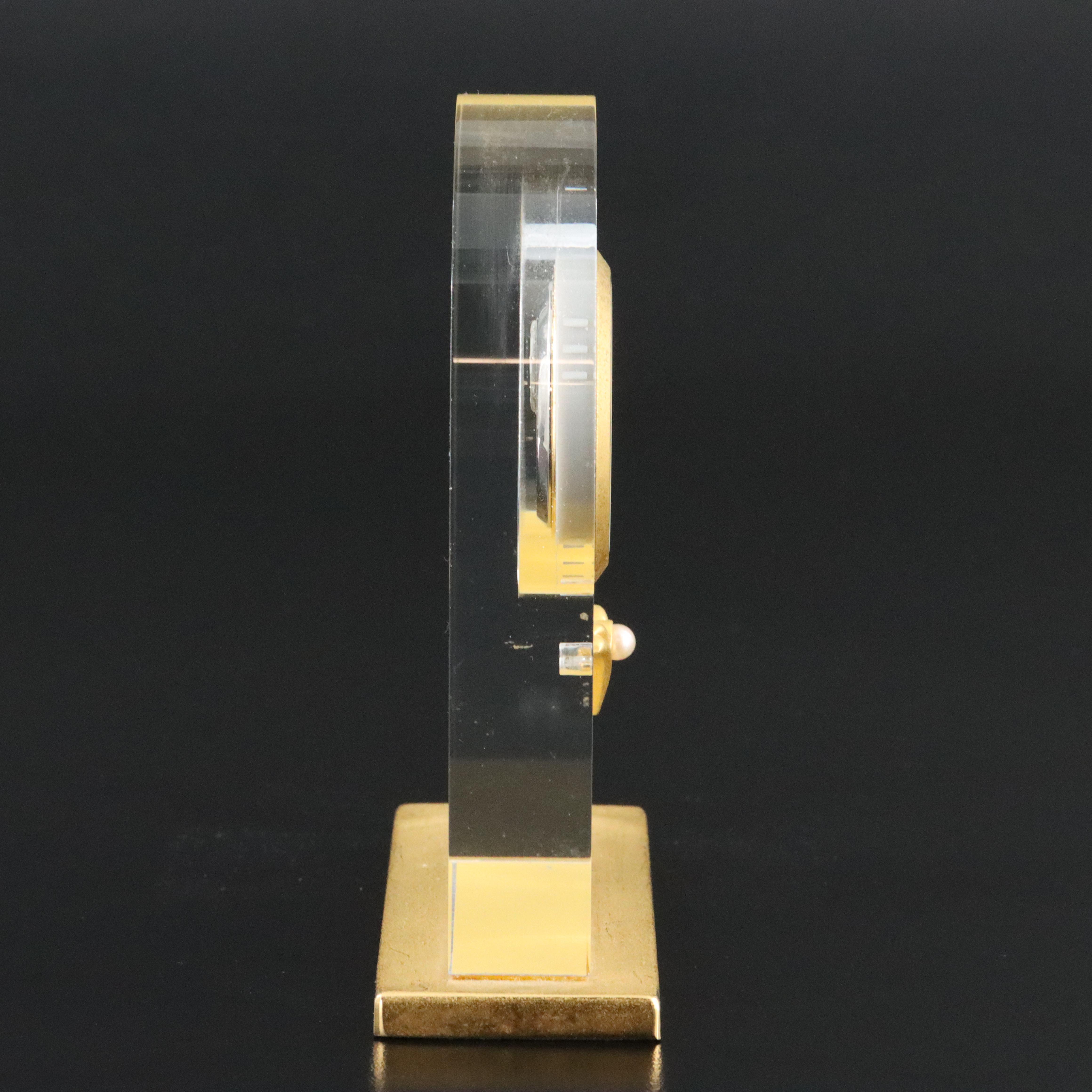 Mikimoto International Lucite Desk Clock with Pearl Flower Accent