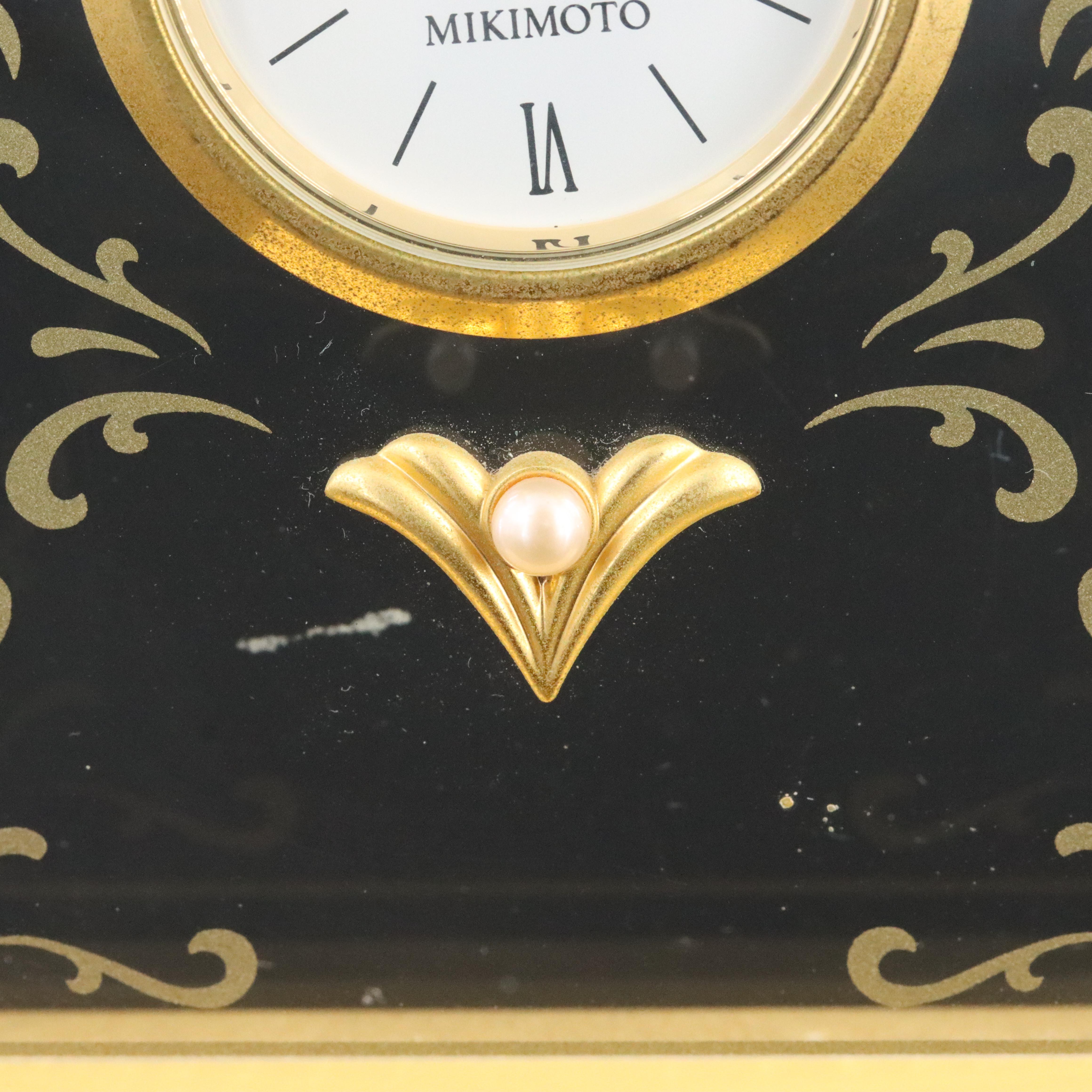 Mikimoto International Lucite Desk Clock with Pearl Flower Accent