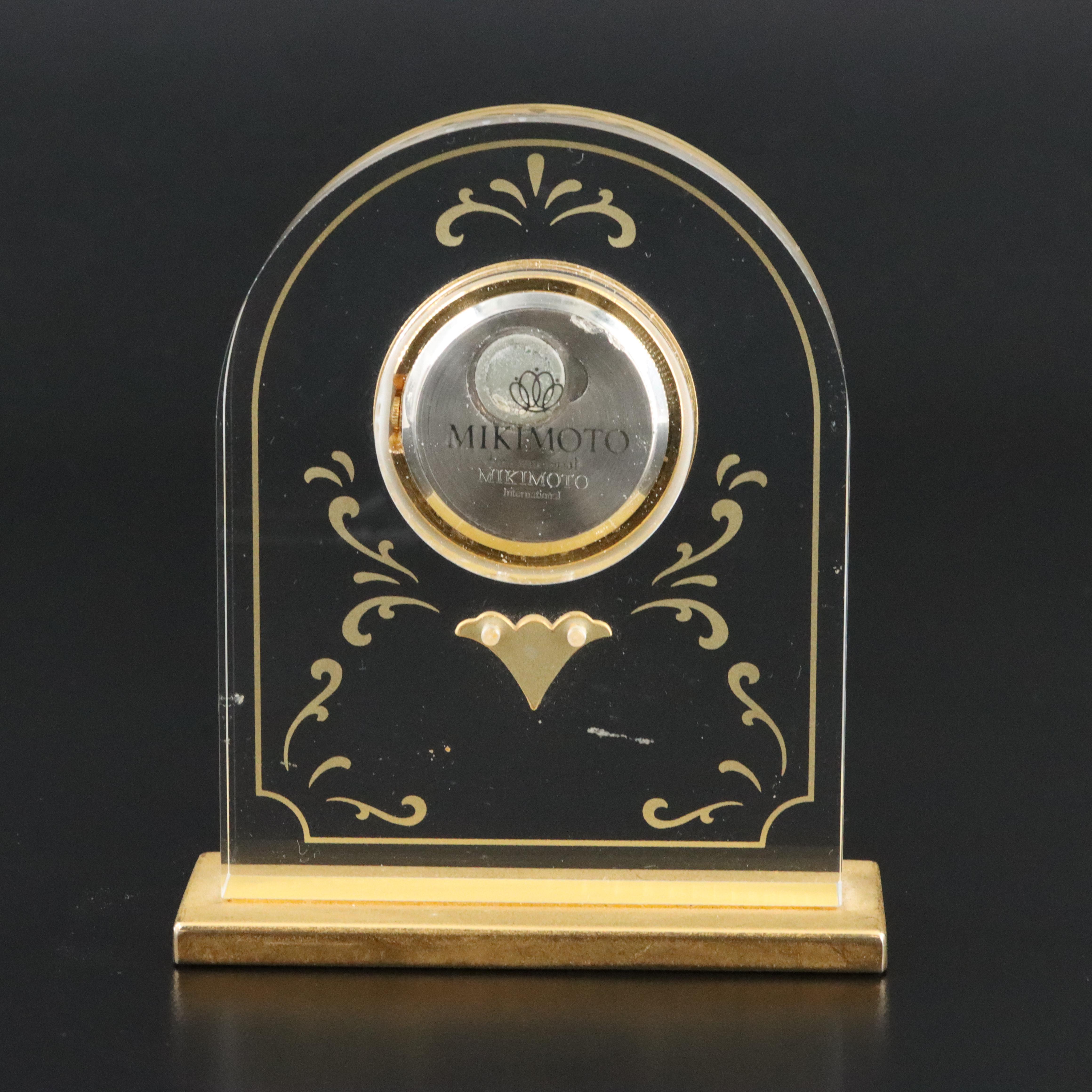 Mikimoto International Lucite Desk Clock with Pearl Flower Accent