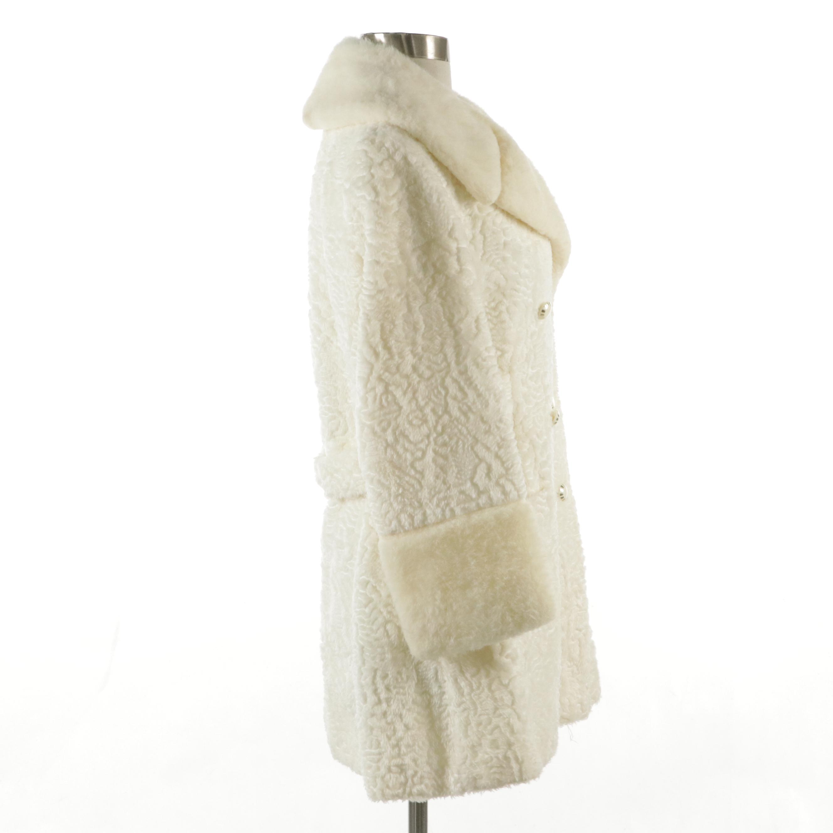 Vintage Sears Fashion White Faux Fur Double-Breasted Peacoat