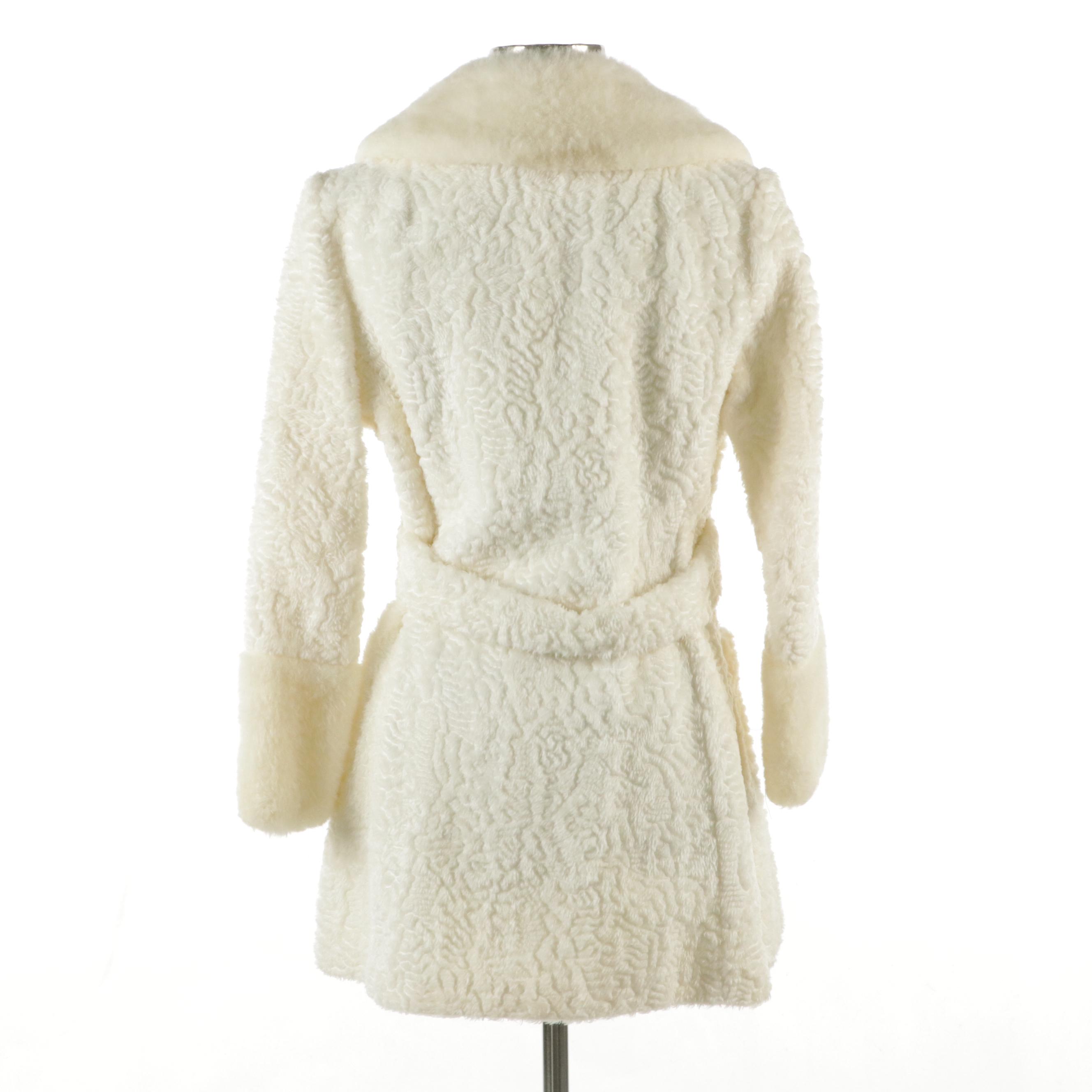 Vintage Sears Fashion White Faux Fur Double-Breasted Peacoat