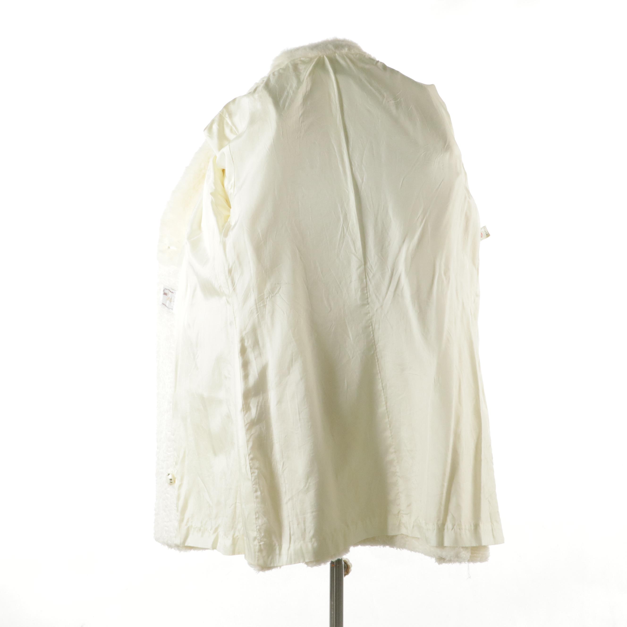 Vintage Sears Fashion White Faux Fur Double-Breasted Peacoat