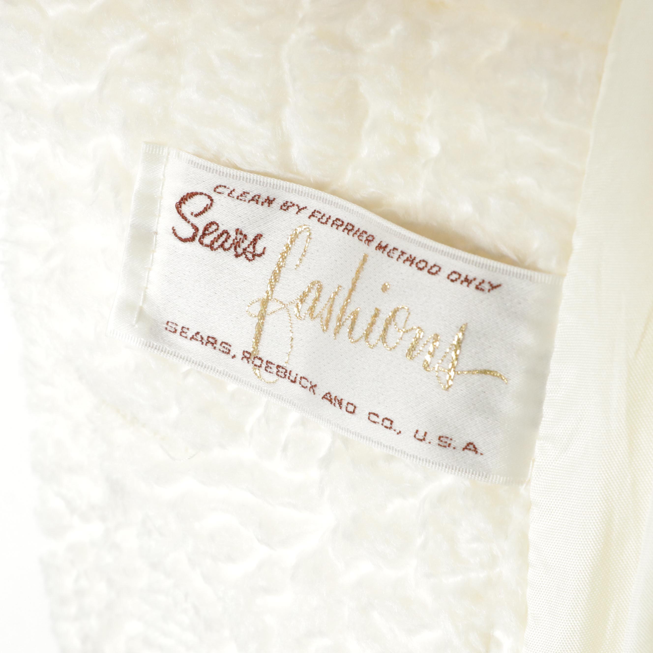 Vintage Sears Fashion White Faux Fur Double-Breasted Peacoat