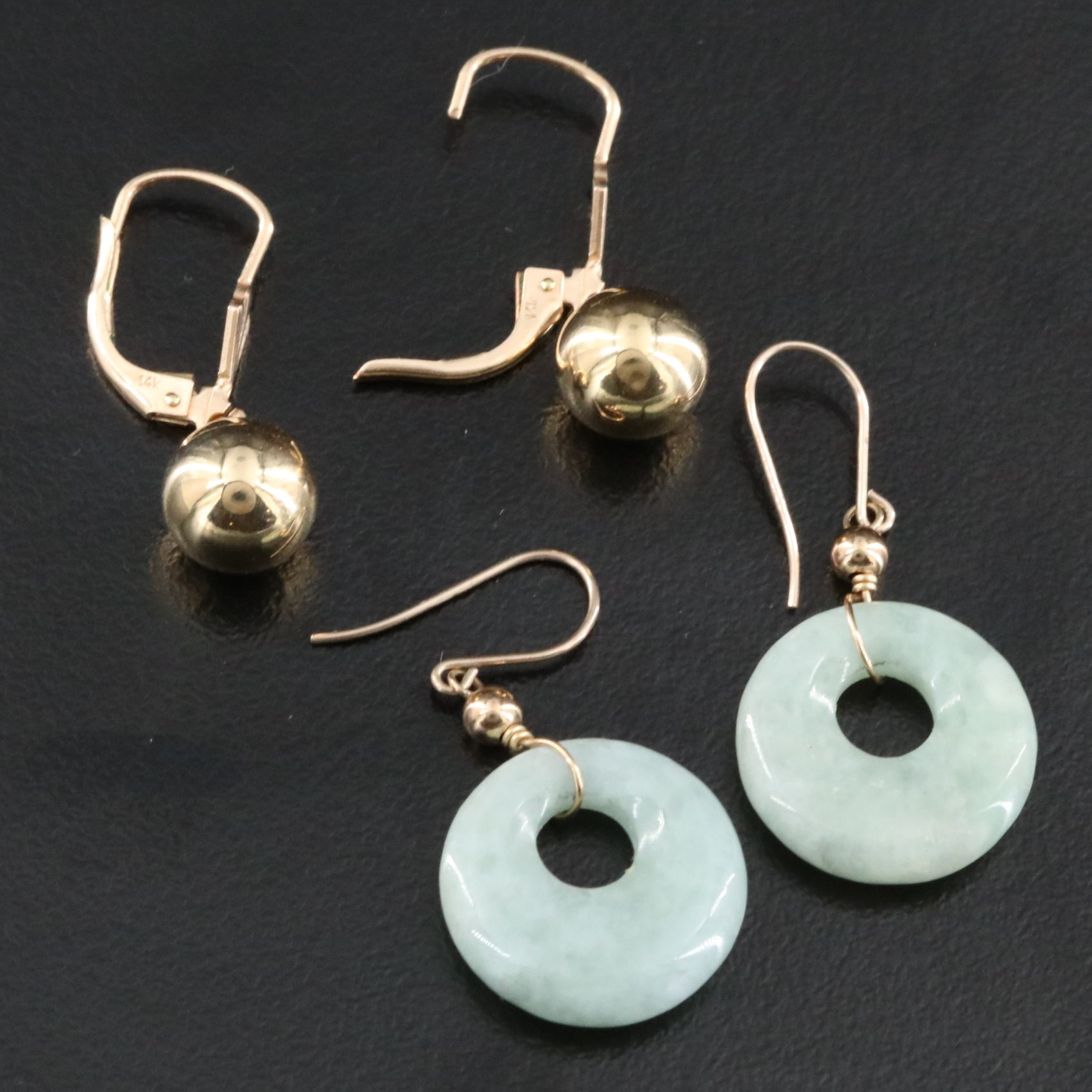 10K and 14K Earrings Featuring Jadeite