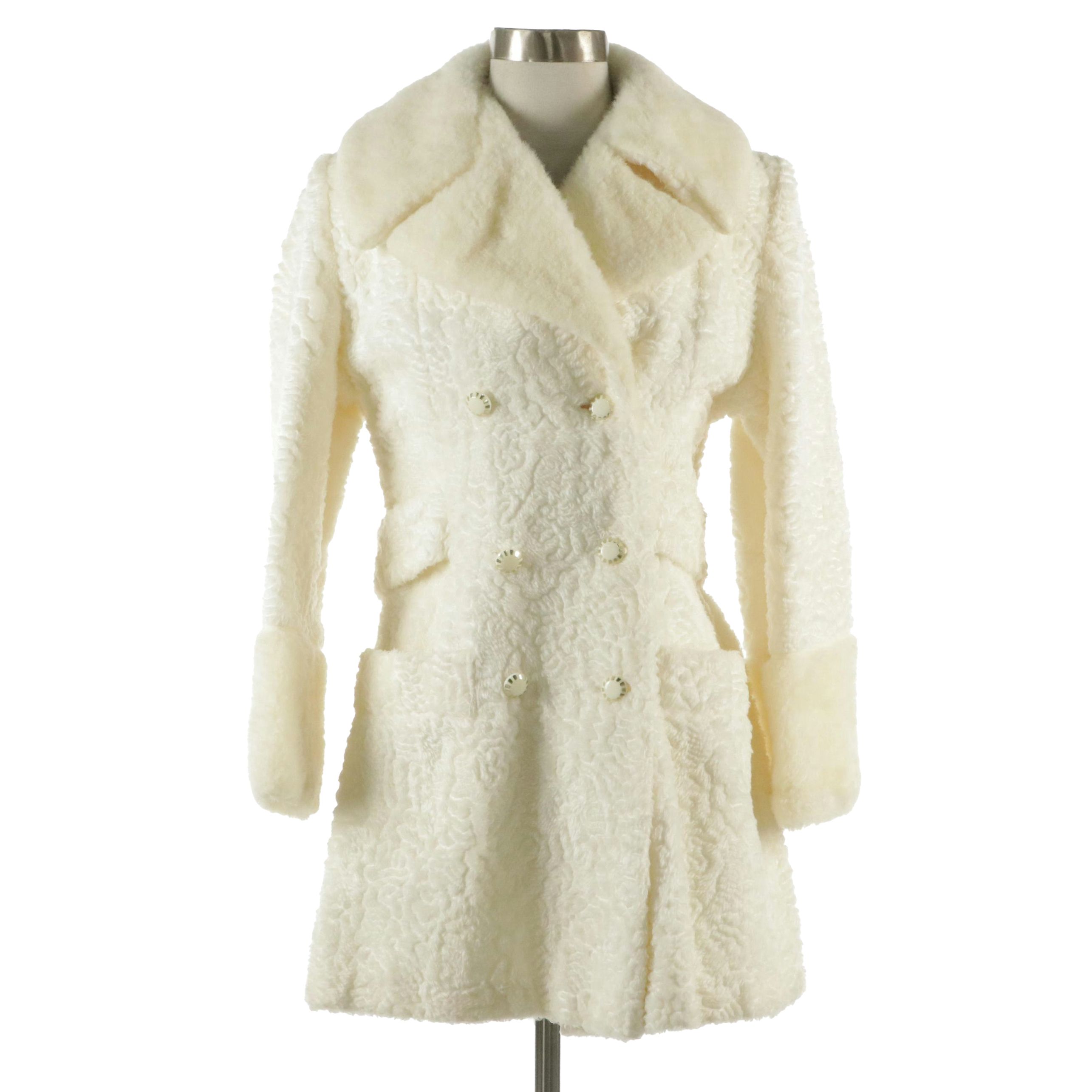 Vintage Sears Fashion White Faux Fur Double-Breasted Peacoat