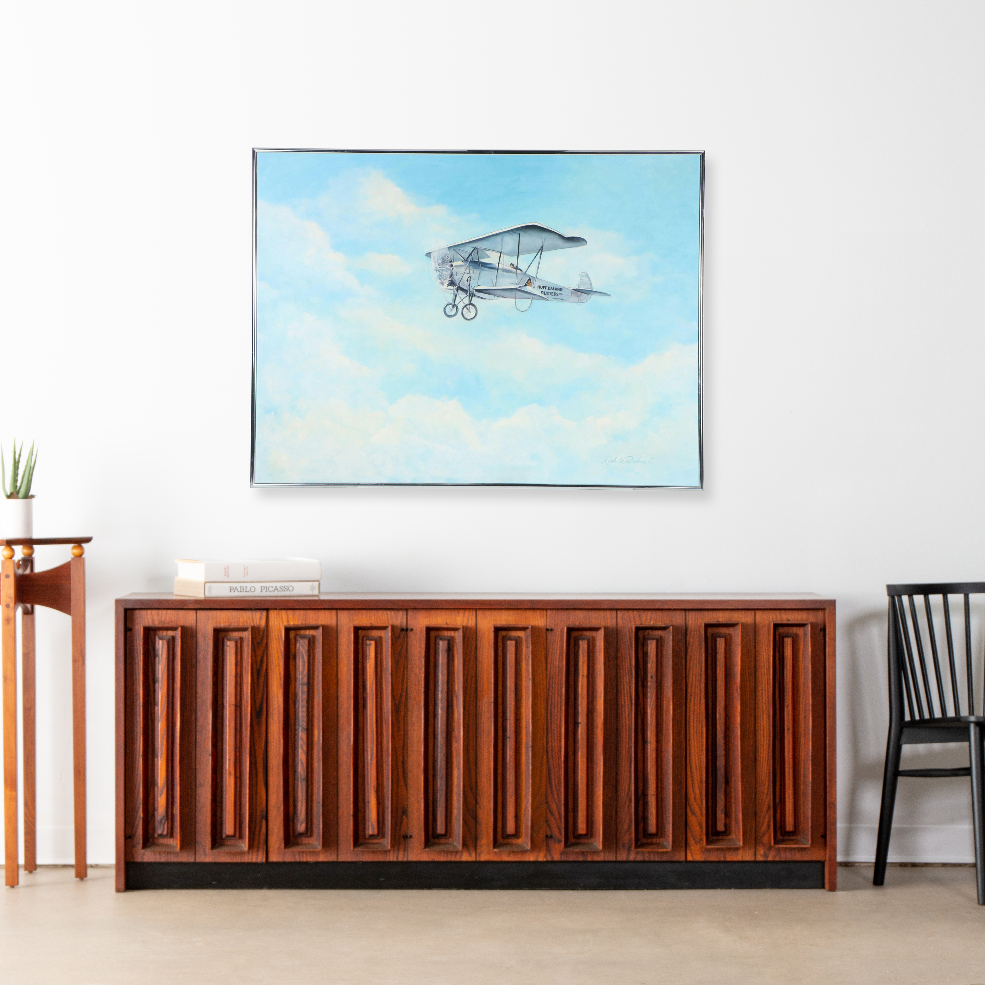 Ruth W. Pritchard Sky Oil Painting with Huff-Daland Dusters Biplane