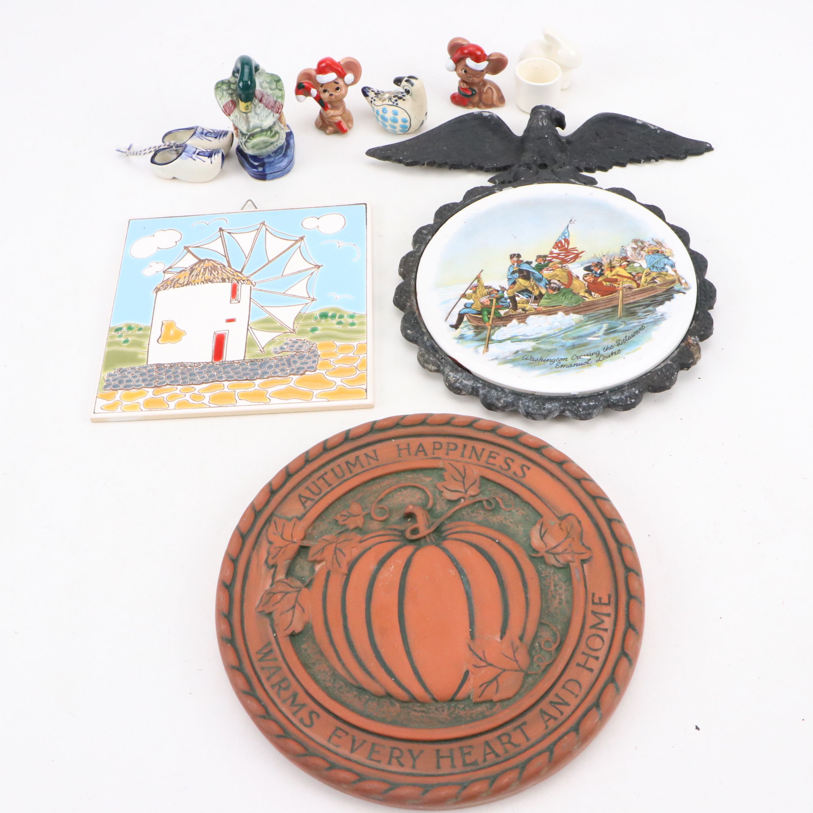 "Washington Crossing the Delaware" with Other Decorative Tiles and Figurines