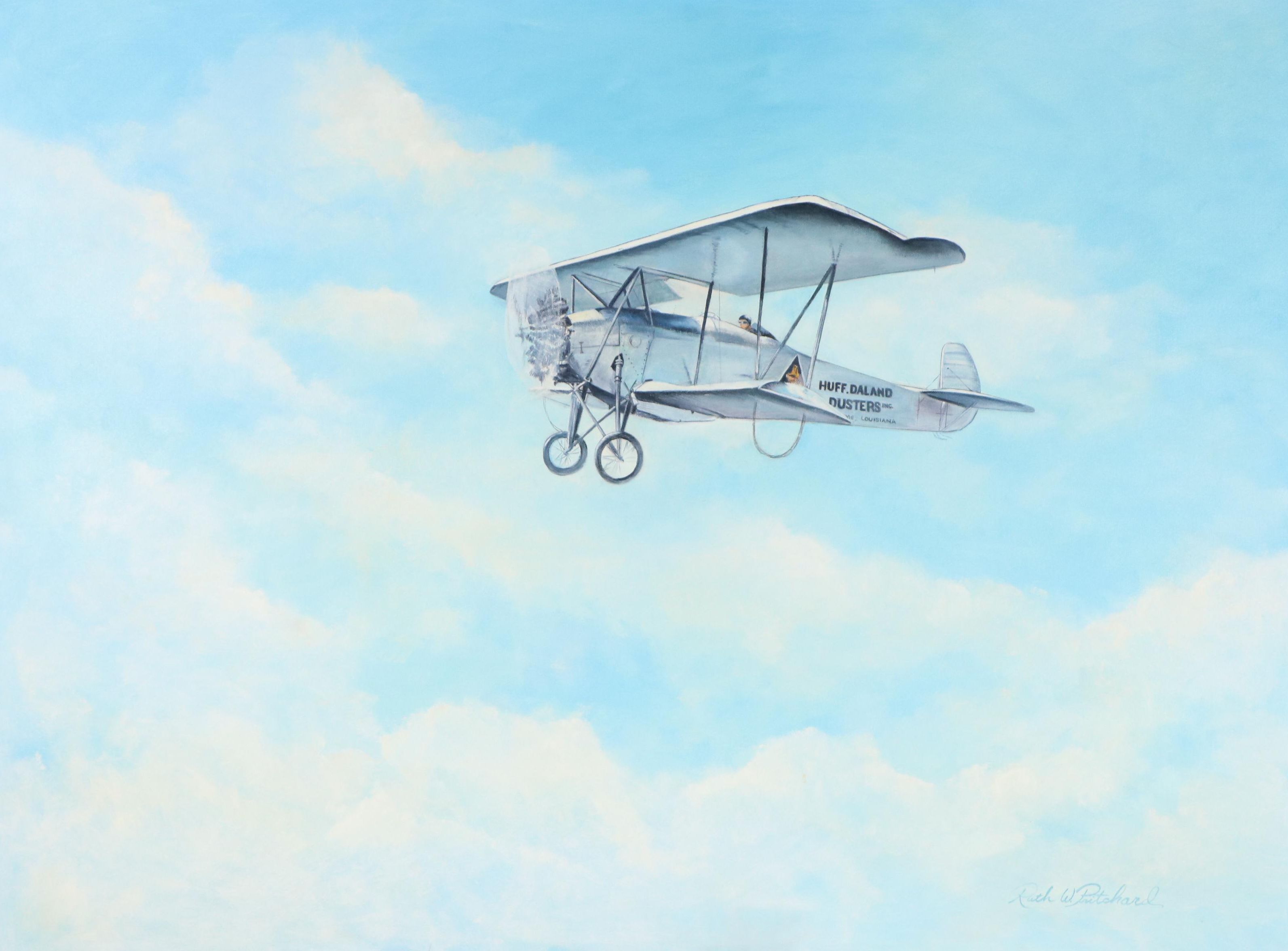 Ruth W. Pritchard Sky Oil Painting with Huff-Daland Dusters Biplane